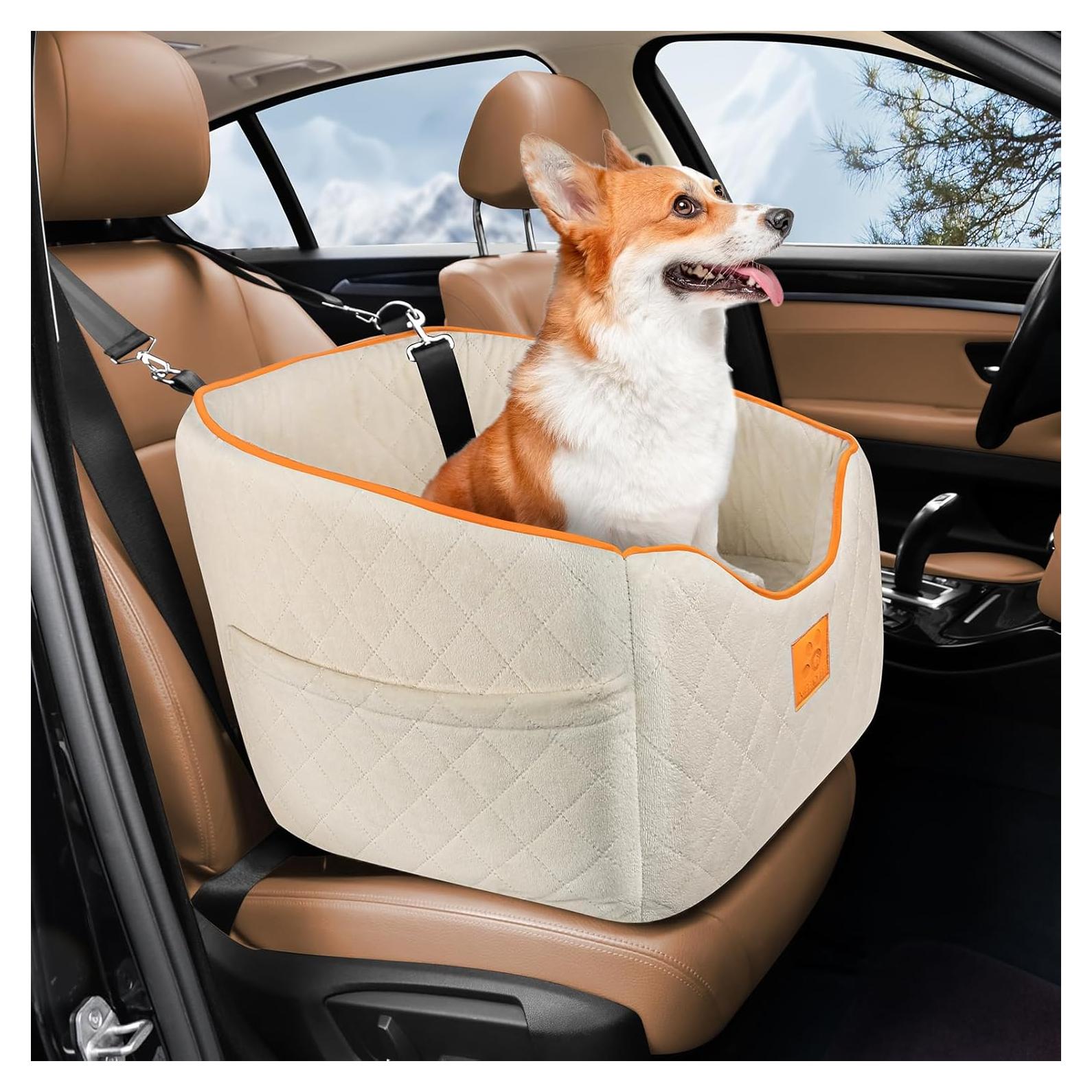 Asiento de coche para perros XIEEAOZEE Beige 47x47 cm hasta 15 kg