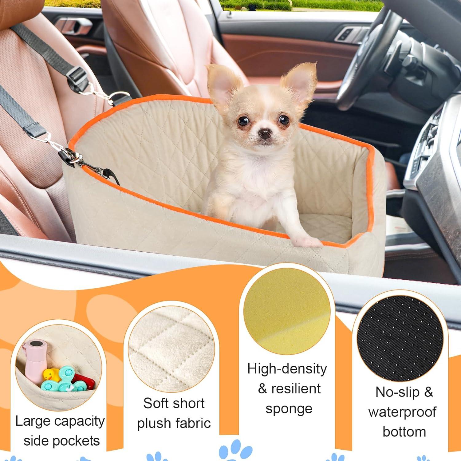 Asiento de coche para perros XIEEAOZEE Beige 47x47 cm hasta 15 kg