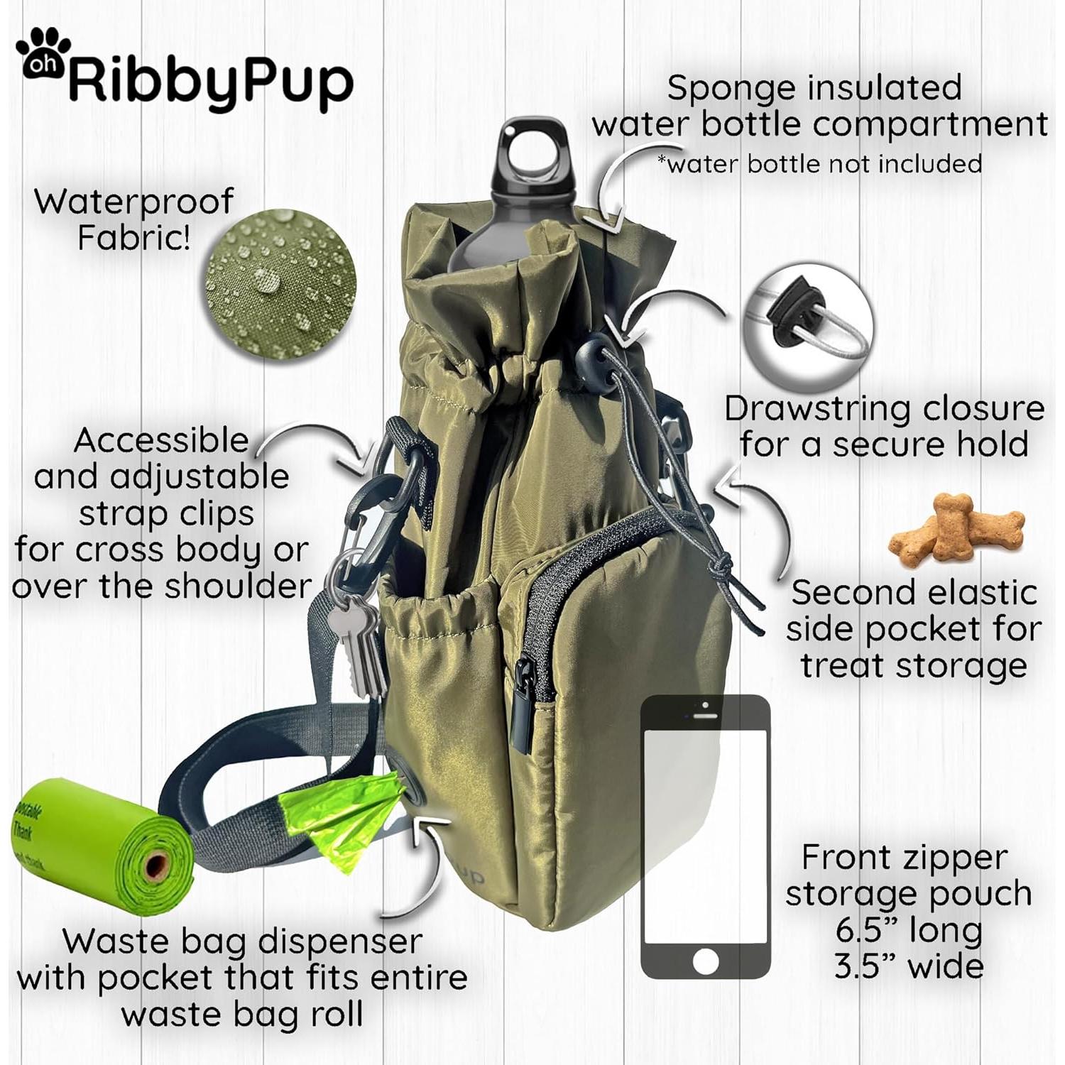 Bolsa Impermeable para Paseo de Perros RibbyPup Verde Militar