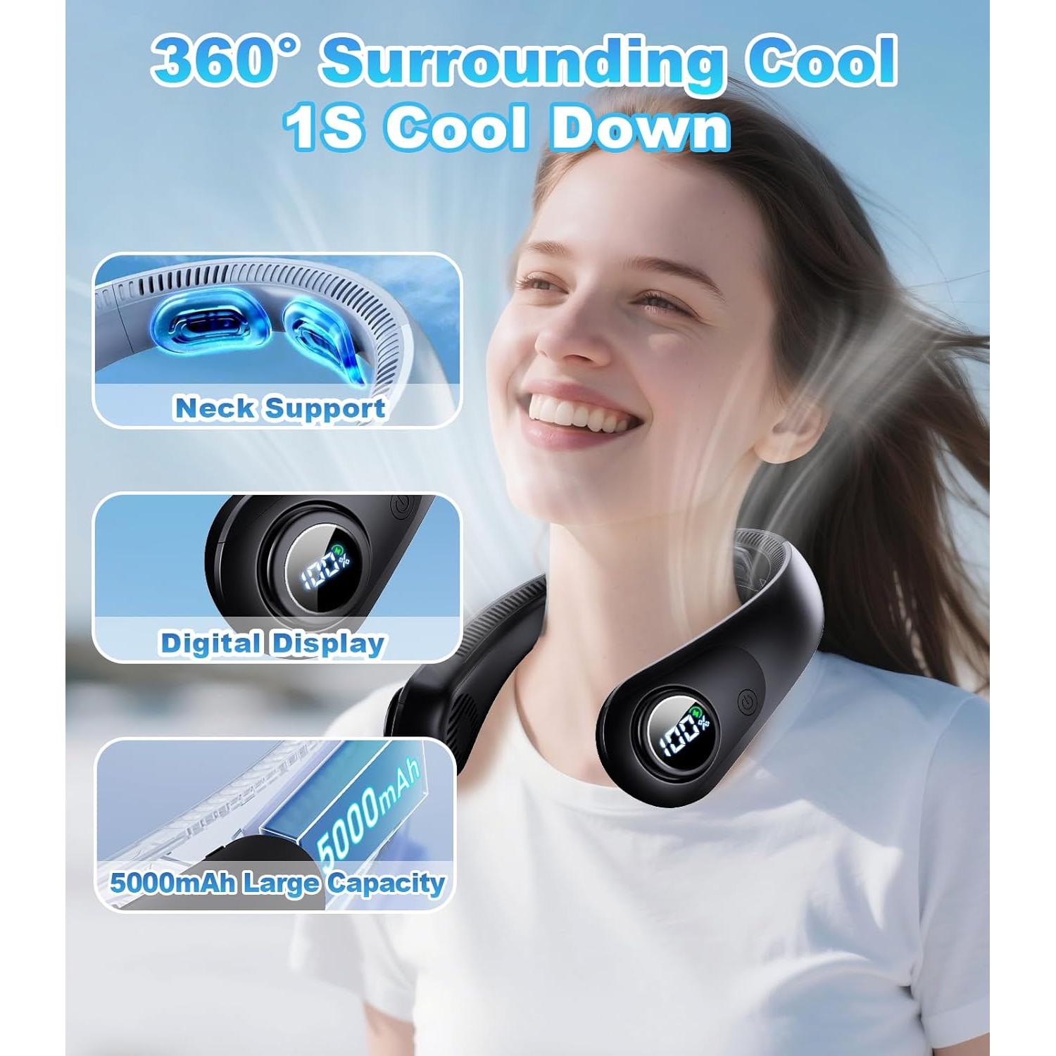 Ventilador de Cuello BEYYON Pro, Portátil, 5 Velocidades, LED