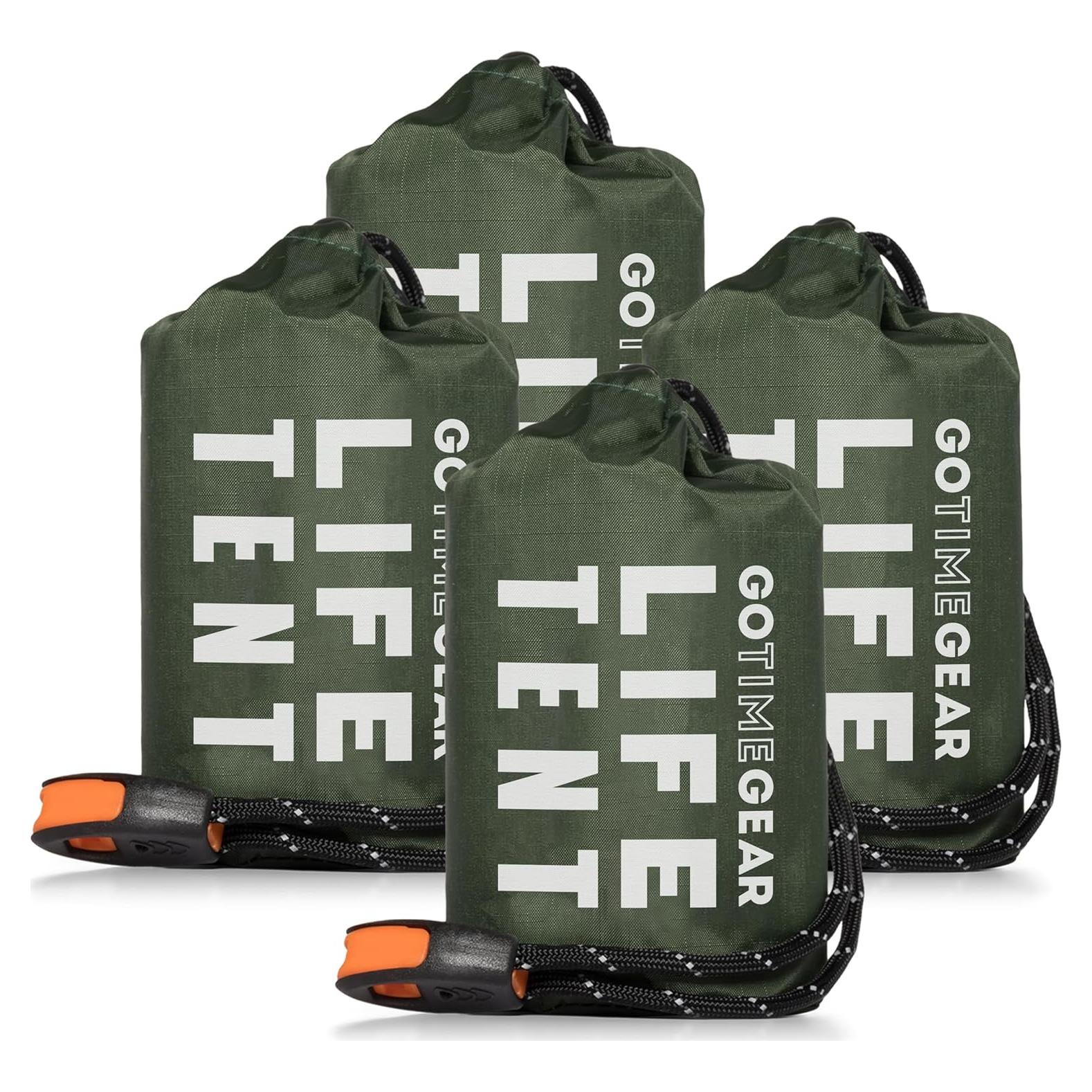 Go Time Gear Survival Life Tent • 2 Person Mylar Emergency Shelter Tube Tent + Paracord • All-Weather Protection for Camping, Hiking, & Survival Kits • Includes Emergency Whistle