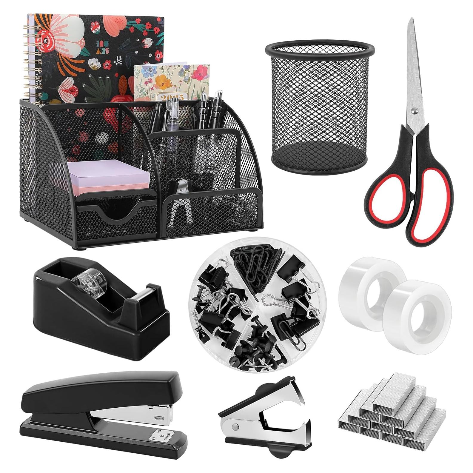 Juego de Suministros de Oficina SKYDUE Negro - Organizador, Grapadora, Tijeras