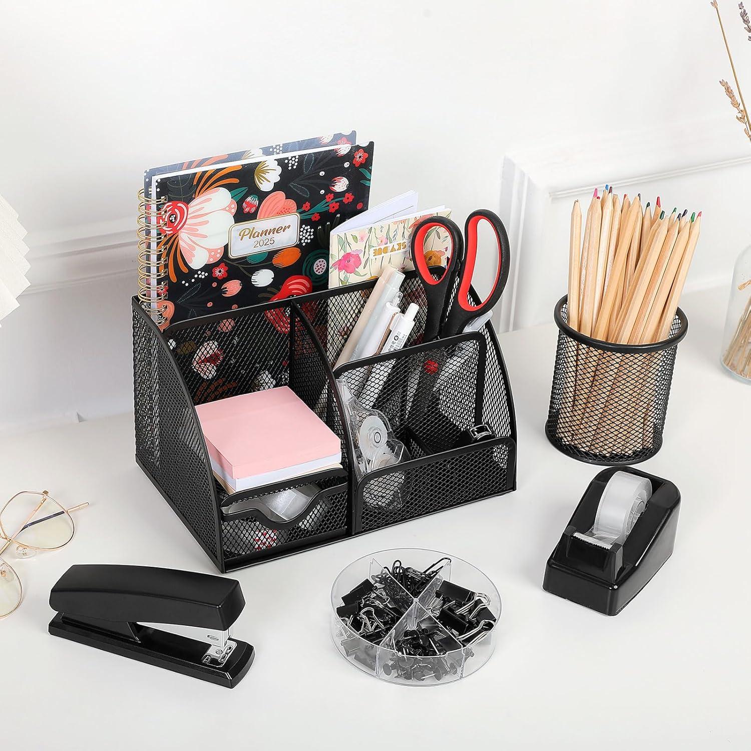 Juego de Suministros de Oficina SKYDUE Negro - Organizador, Grapadora, Tijeras