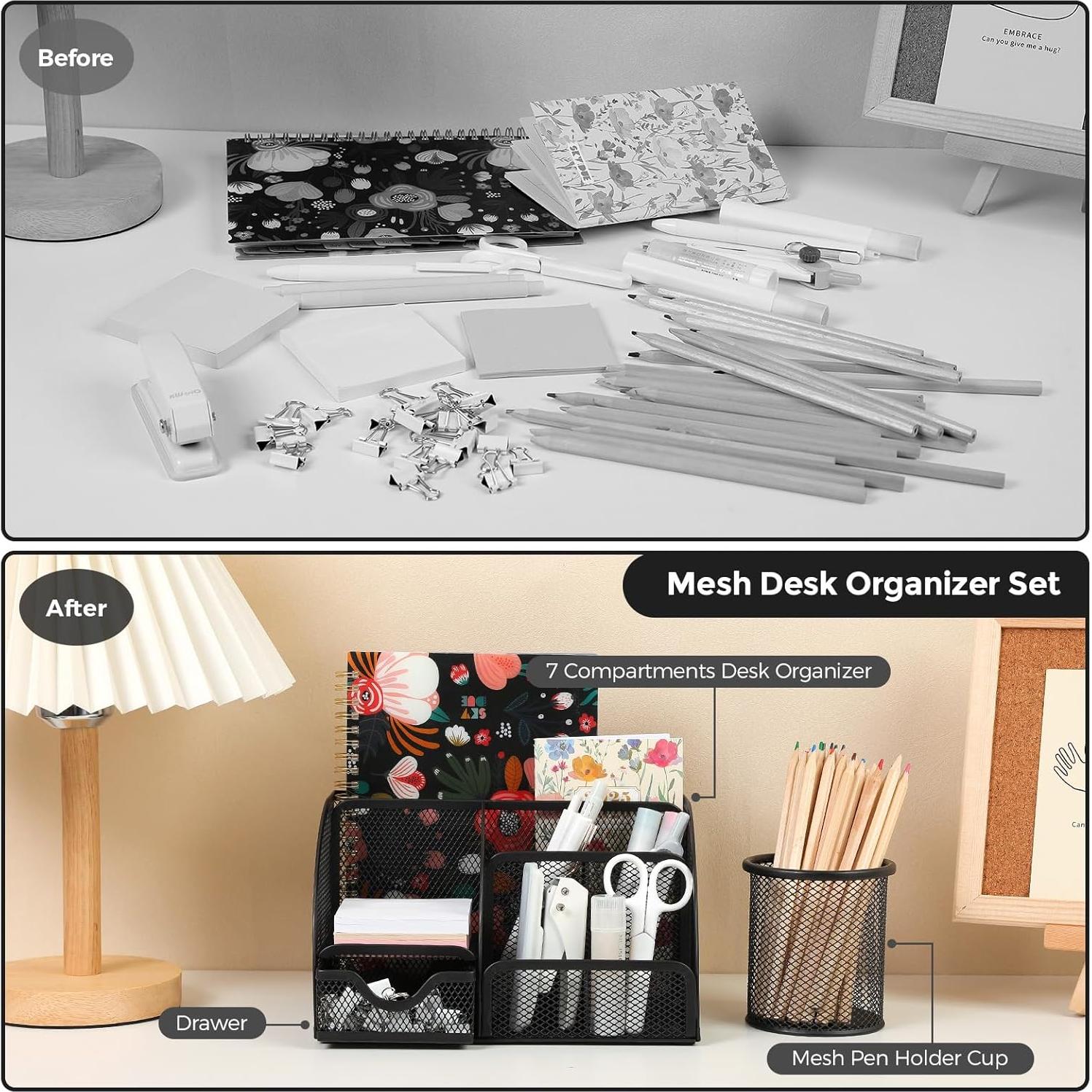 Juego de Suministros de Oficina SKYDUE Negro - Organizador, Grapadora, Tijeras