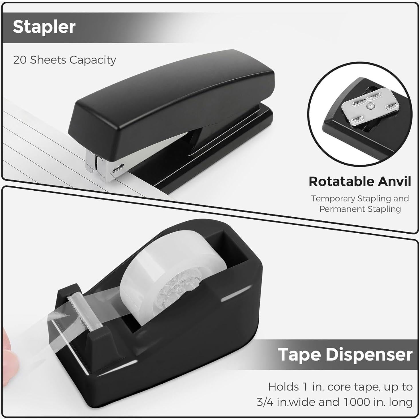 Juego de Suministros de Oficina SKYDUE Negro - Organizador, Grapadora, Tijeras