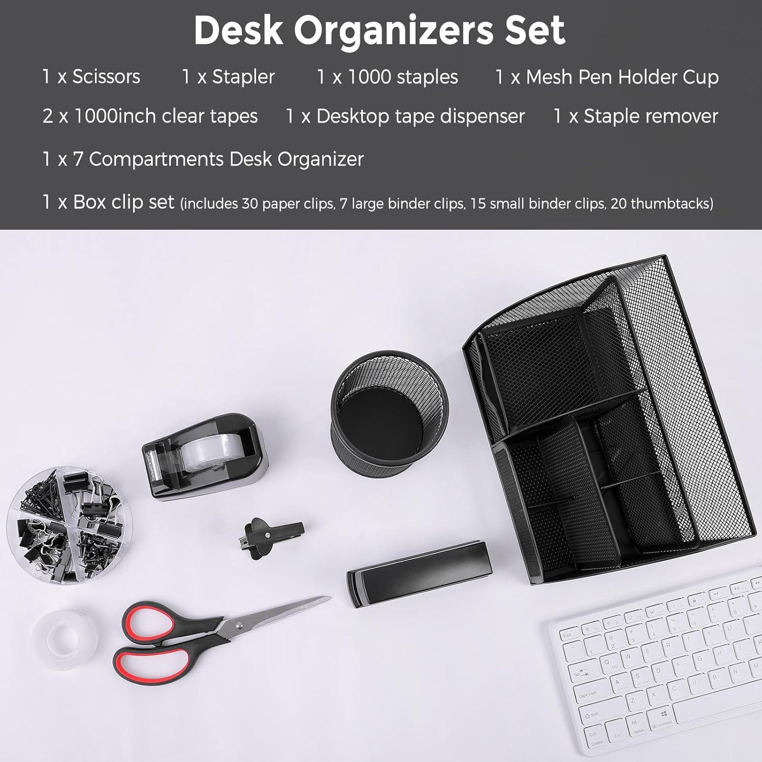 Juego de Suministros de Oficina SKYDUE Negro - Organizador, Grapadora, Tijeras