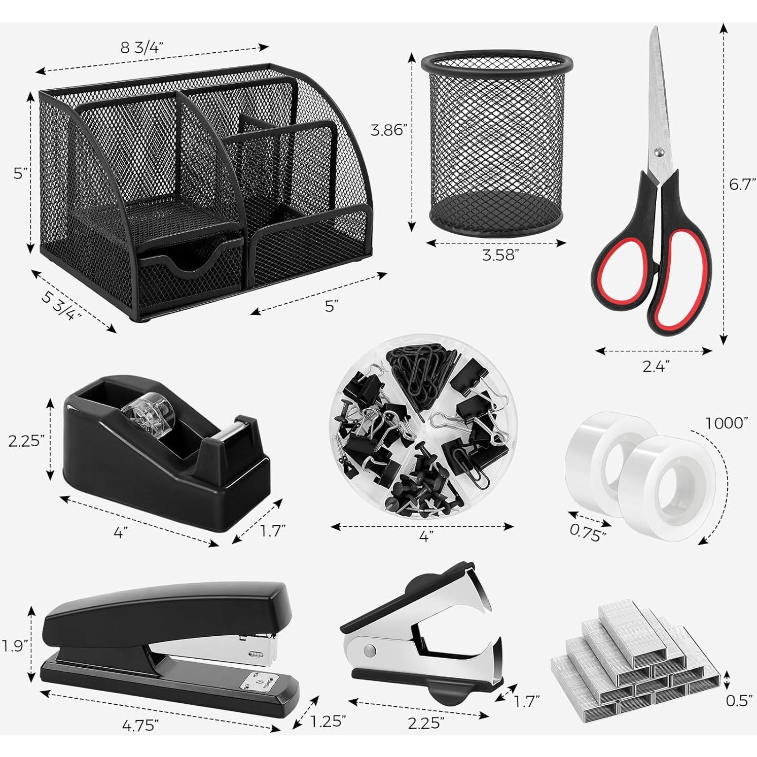 Juego de Suministros de Oficina SKYDUE Negro - Organizador, Grapadora, Tijeras