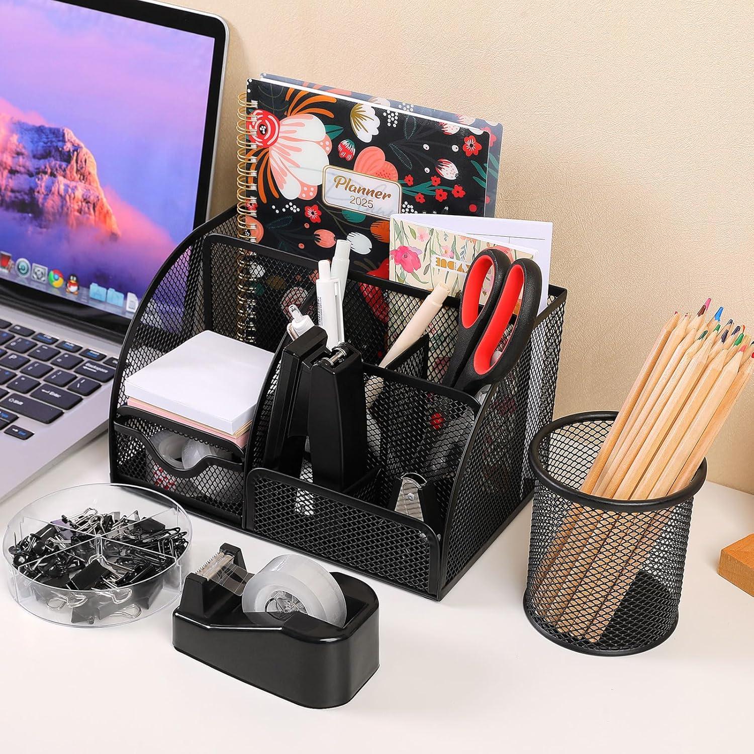 Juego de Suministros de Oficina SKYDUE Negro - Organizador, Grapadora, Tijeras