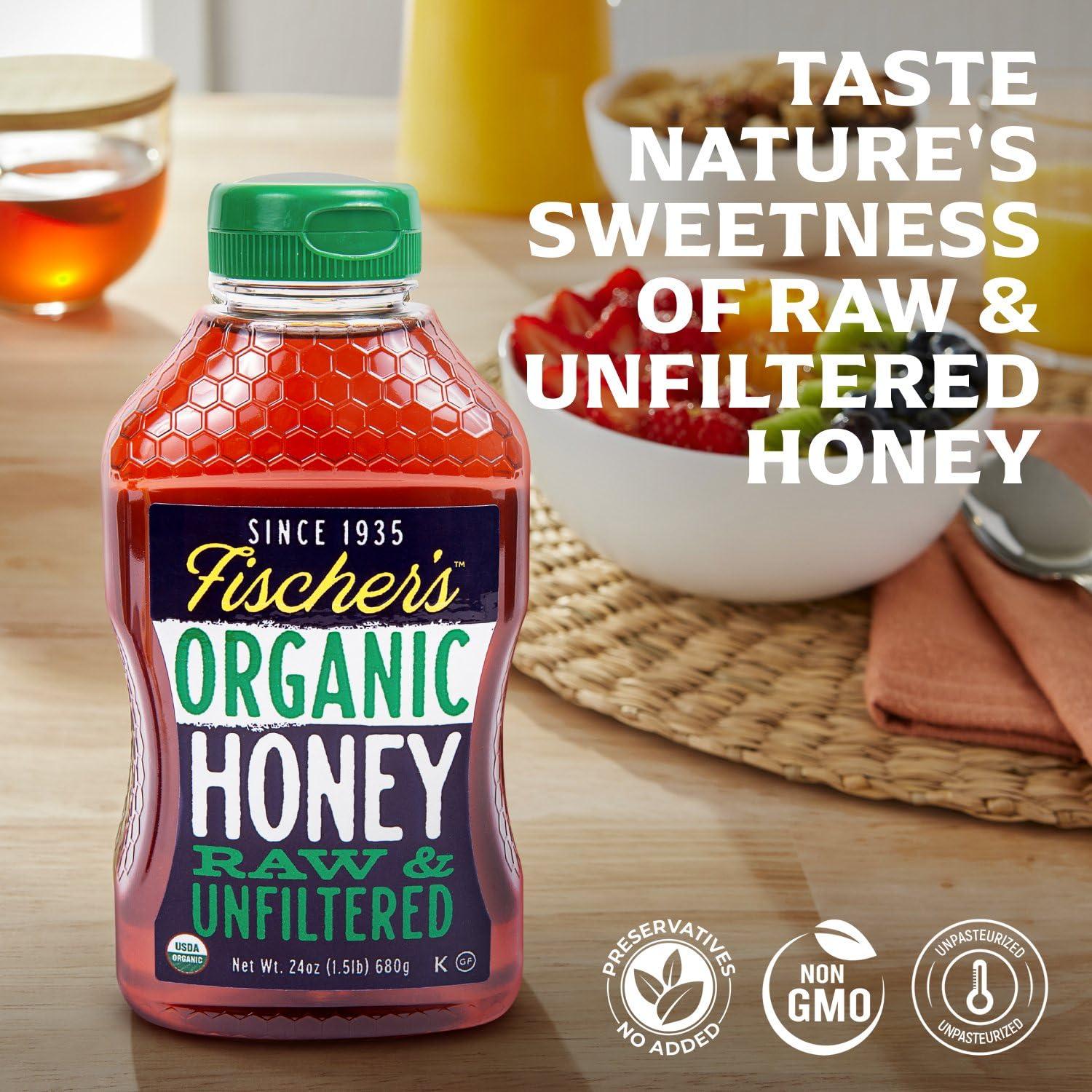 Miel Orgánica Cruda Fischer 680g - Sin Filtrar y Pura