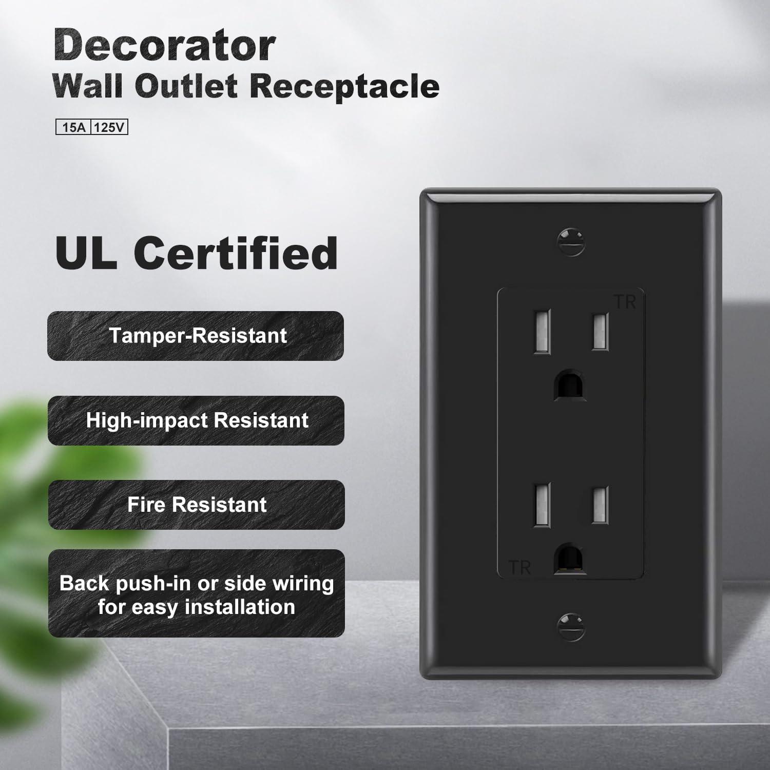 Toma de Corriente Decorativa Micmi 15Amp 10Pack Negra