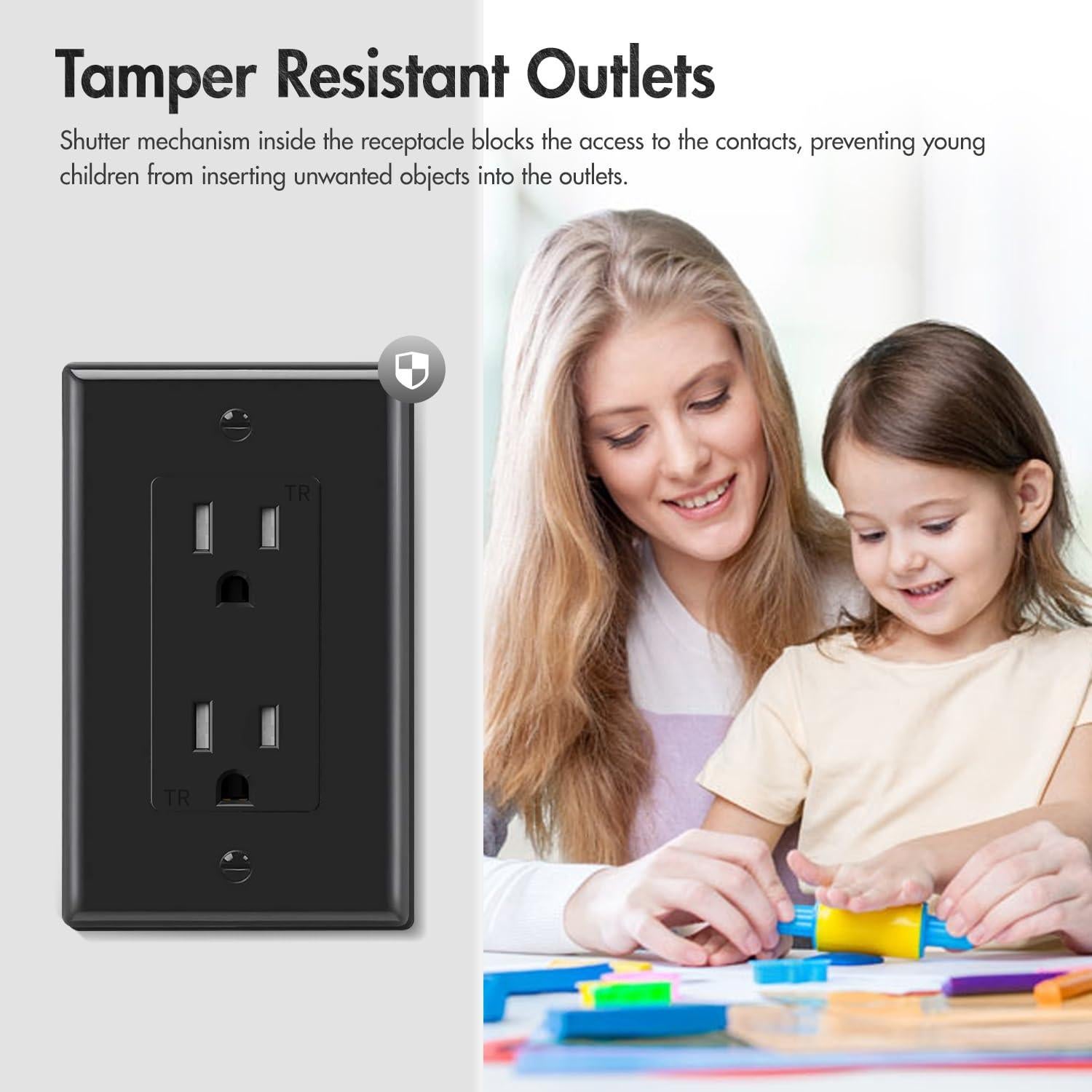 Toma de Corriente Decorativa Micmi 15Amp 10Pack Negra