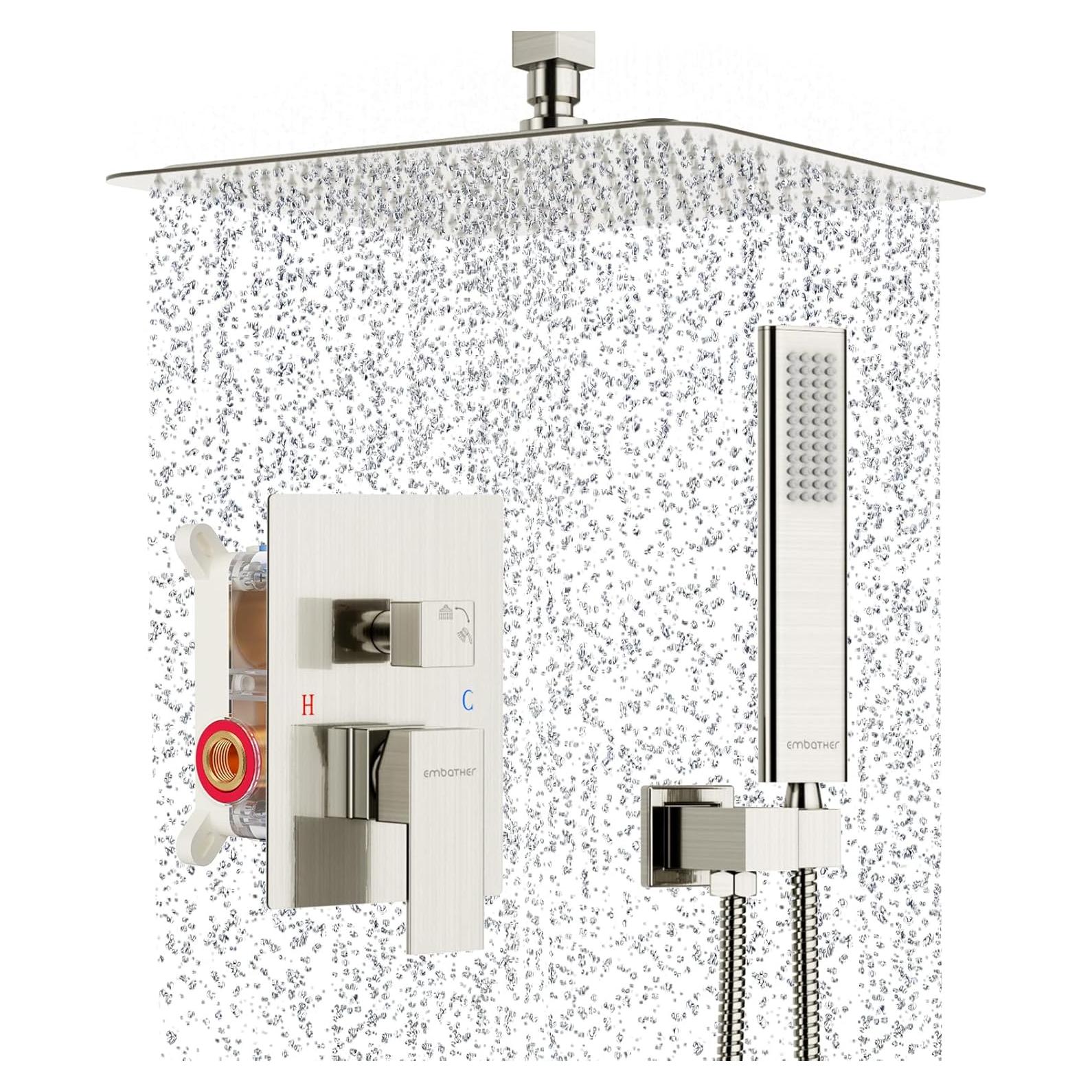 Sistema de Ducha EMBATHER 10" Níquel Cepillado con Cabezal de Lluvia