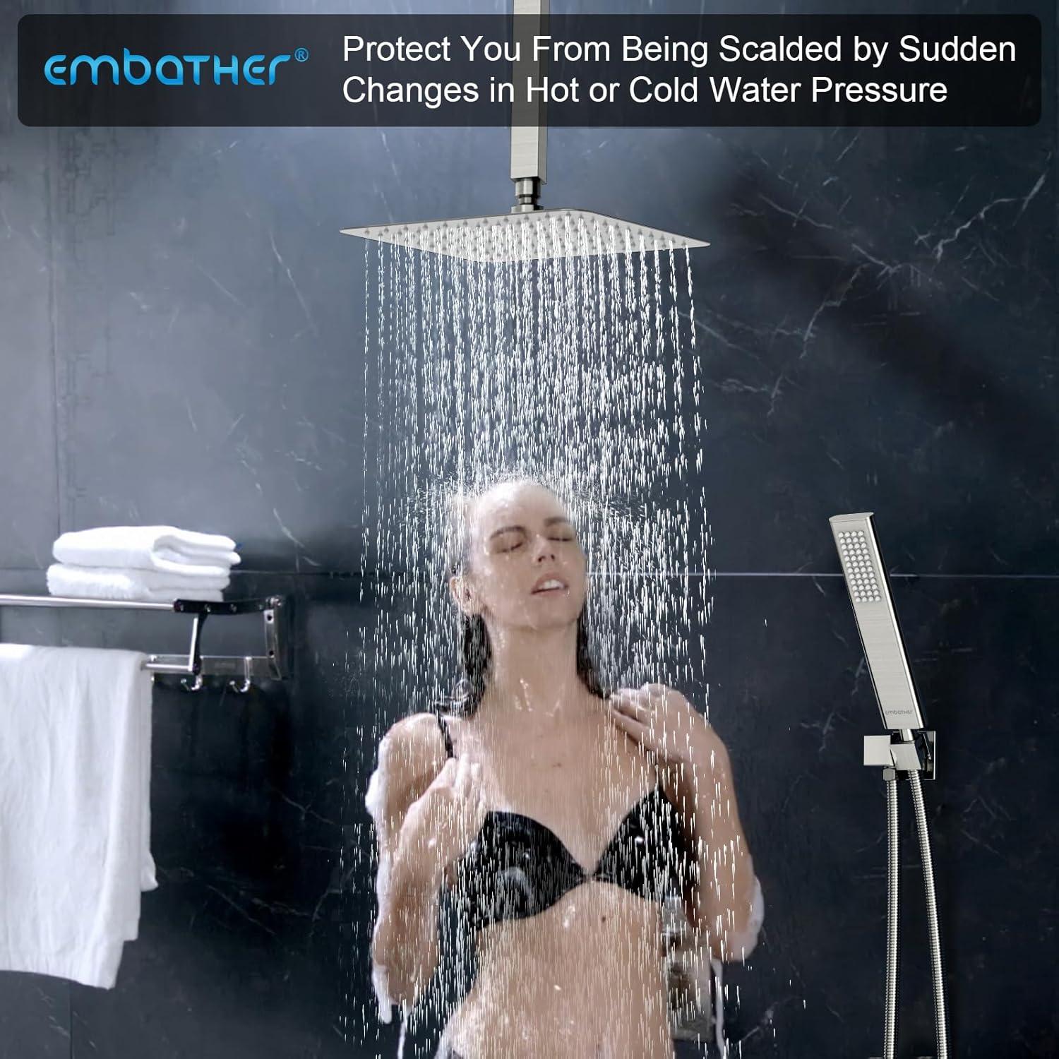 Sistema de Ducha EMBATHER 10" Níquel Cepillado con Cabezal de Lluvia