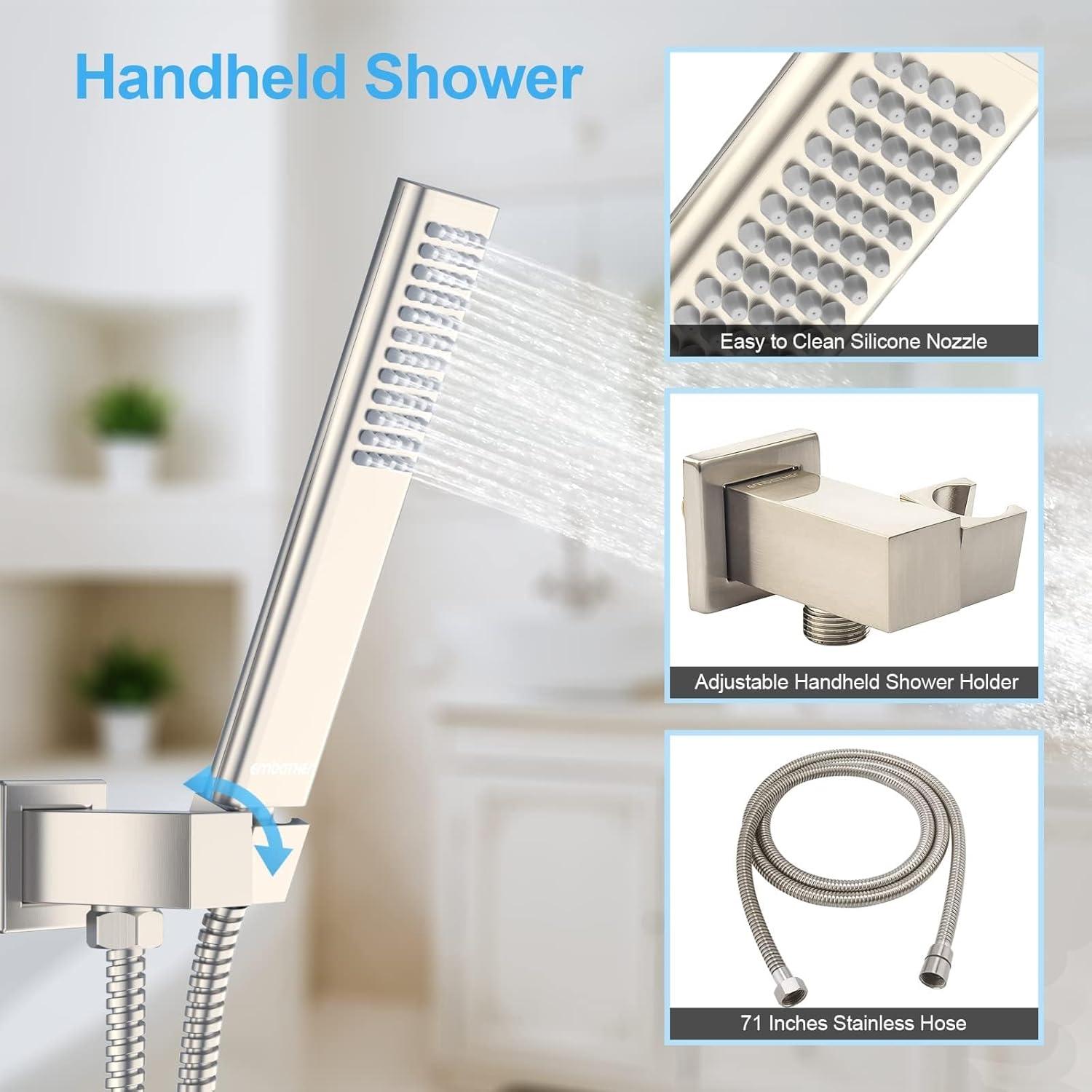 Sistema de Ducha EMBATHER 10" Níquel Cepillado con Cabezal de Lluvia