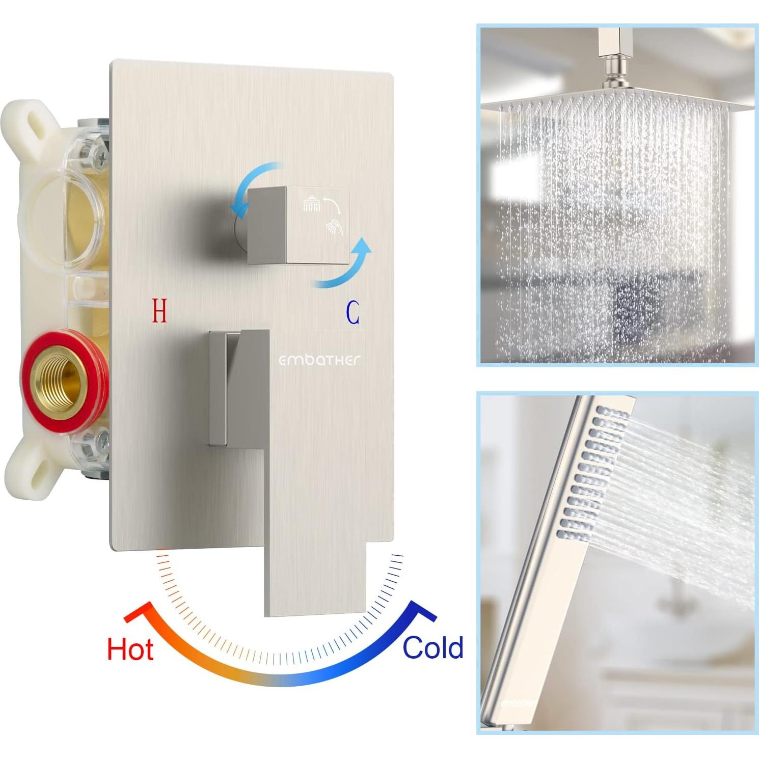 Sistema de Ducha EMBATHER 10" Níquel Cepillado con Cabezal de Lluvia