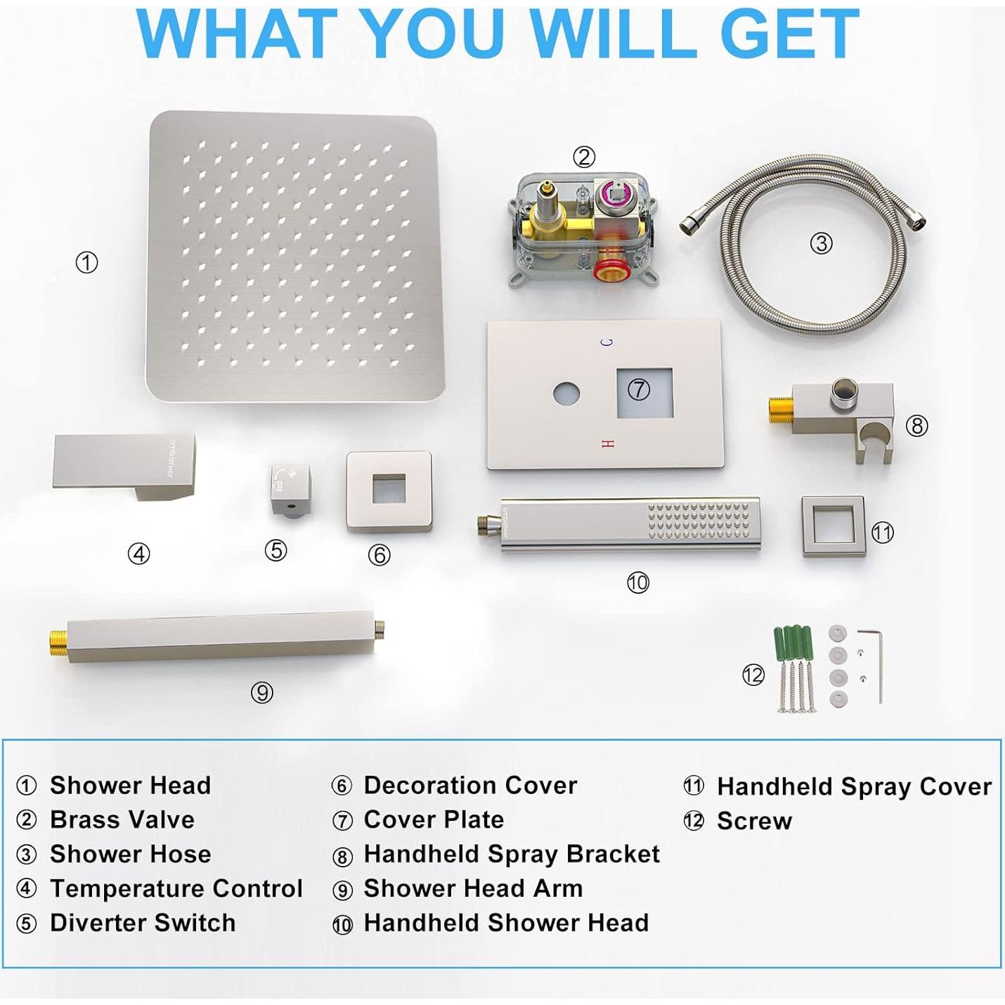 Sistema de Ducha EMBATHER 10" Níquel Cepillado con Cabezal de Lluvia