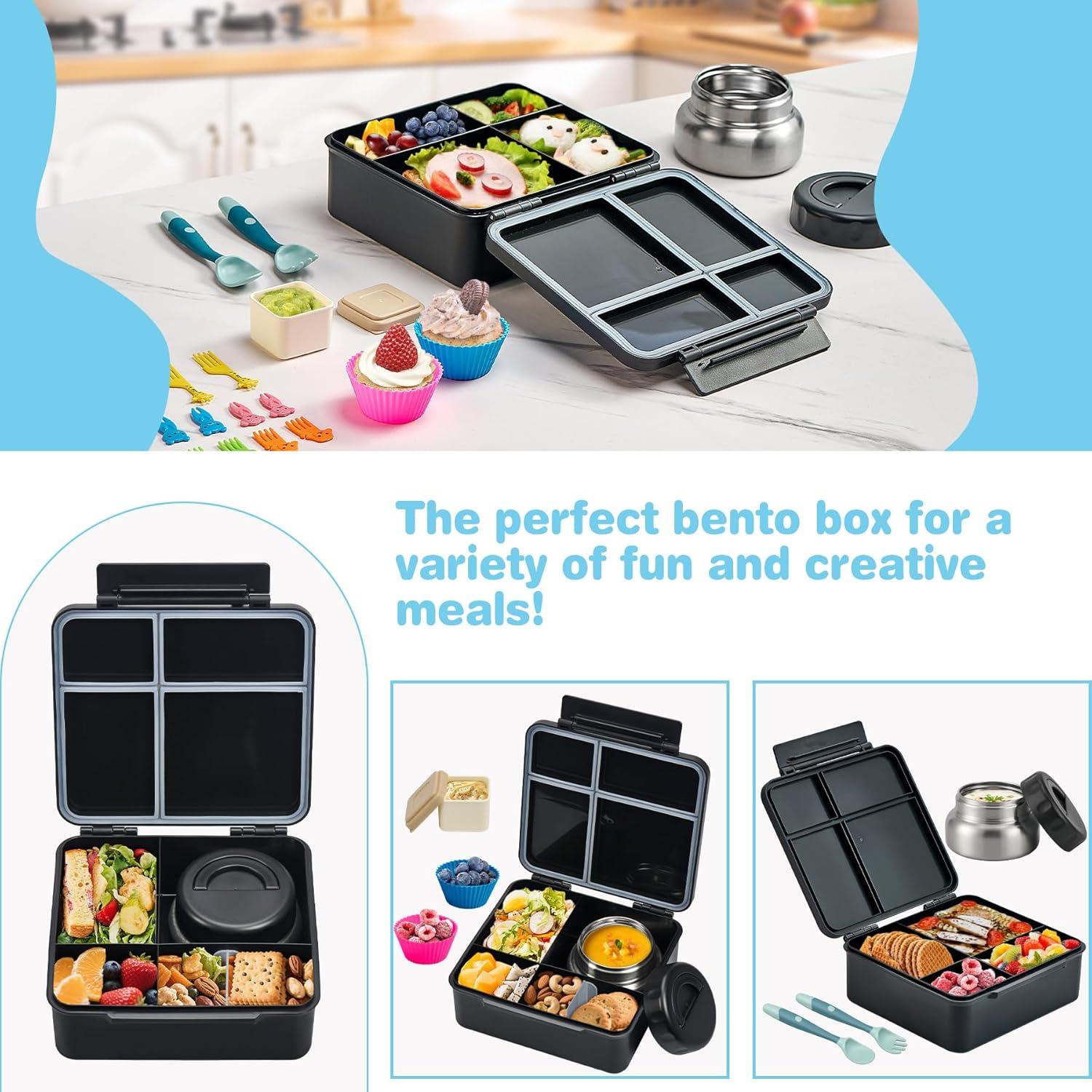 Caja Bento BABHAMNESS con Termo Aislado 1600 ml - Negro