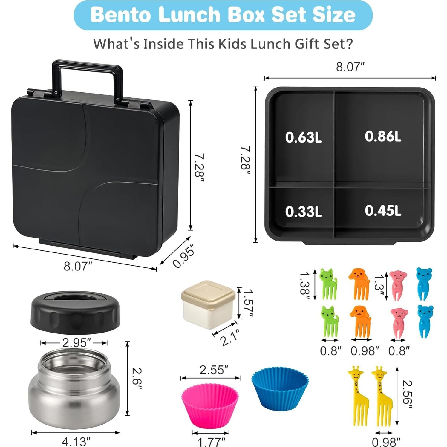 Caja Bento BABHAMNESS con Termo Aislado 1600 ml - Negro