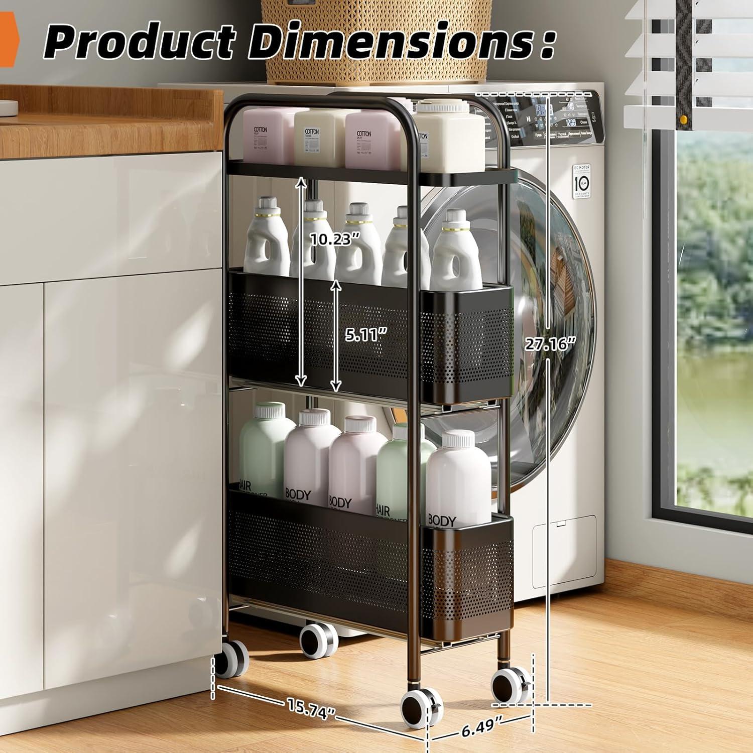 Carro de Almacenamiento Delgado CABTE 3 Niveles Negro