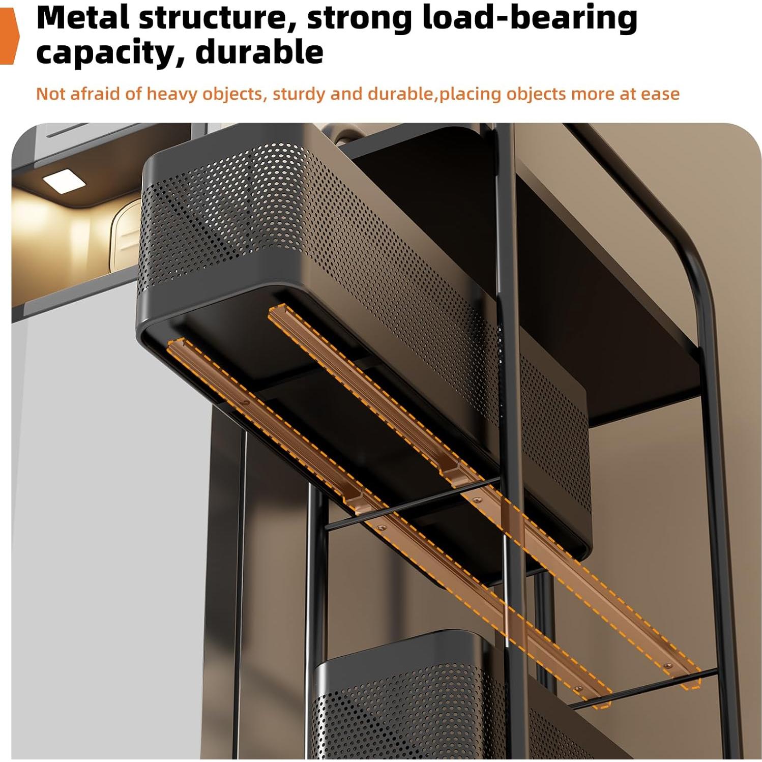 Carro de Almacenamiento Delgado CABTE 3 Niveles Negro