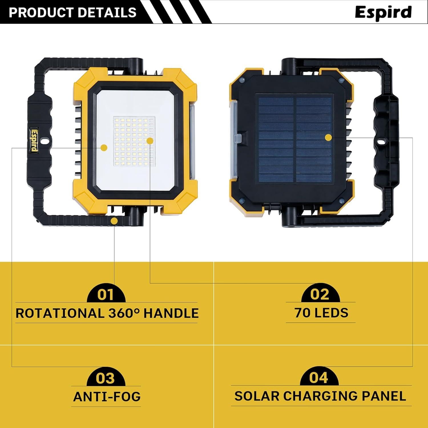 Luz Solar LED Portátil Espird 10000LM 4 Modos Recargable