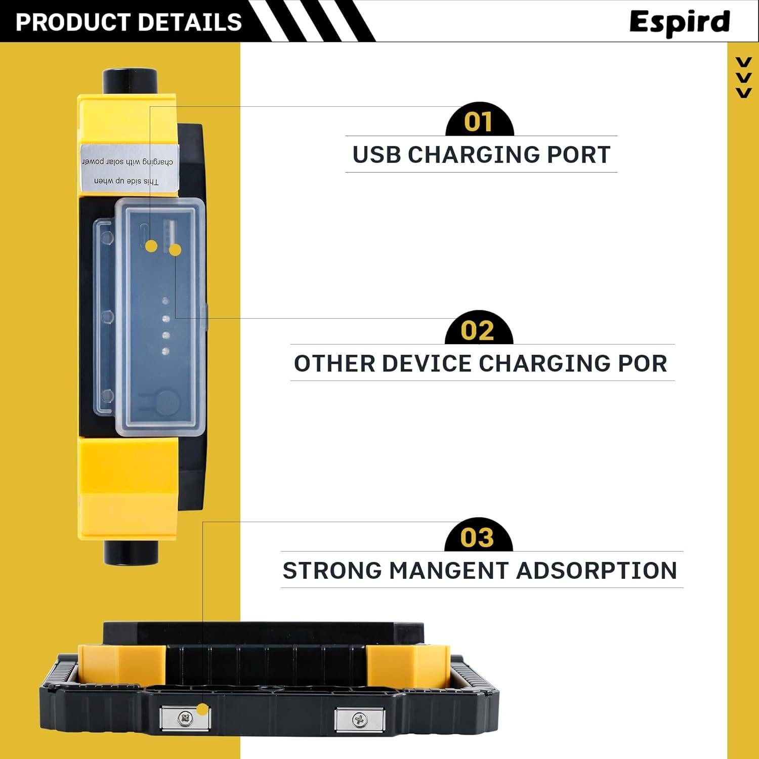 Luz Solar LED Portátil Espird 10000LM 4 Modos Recargable