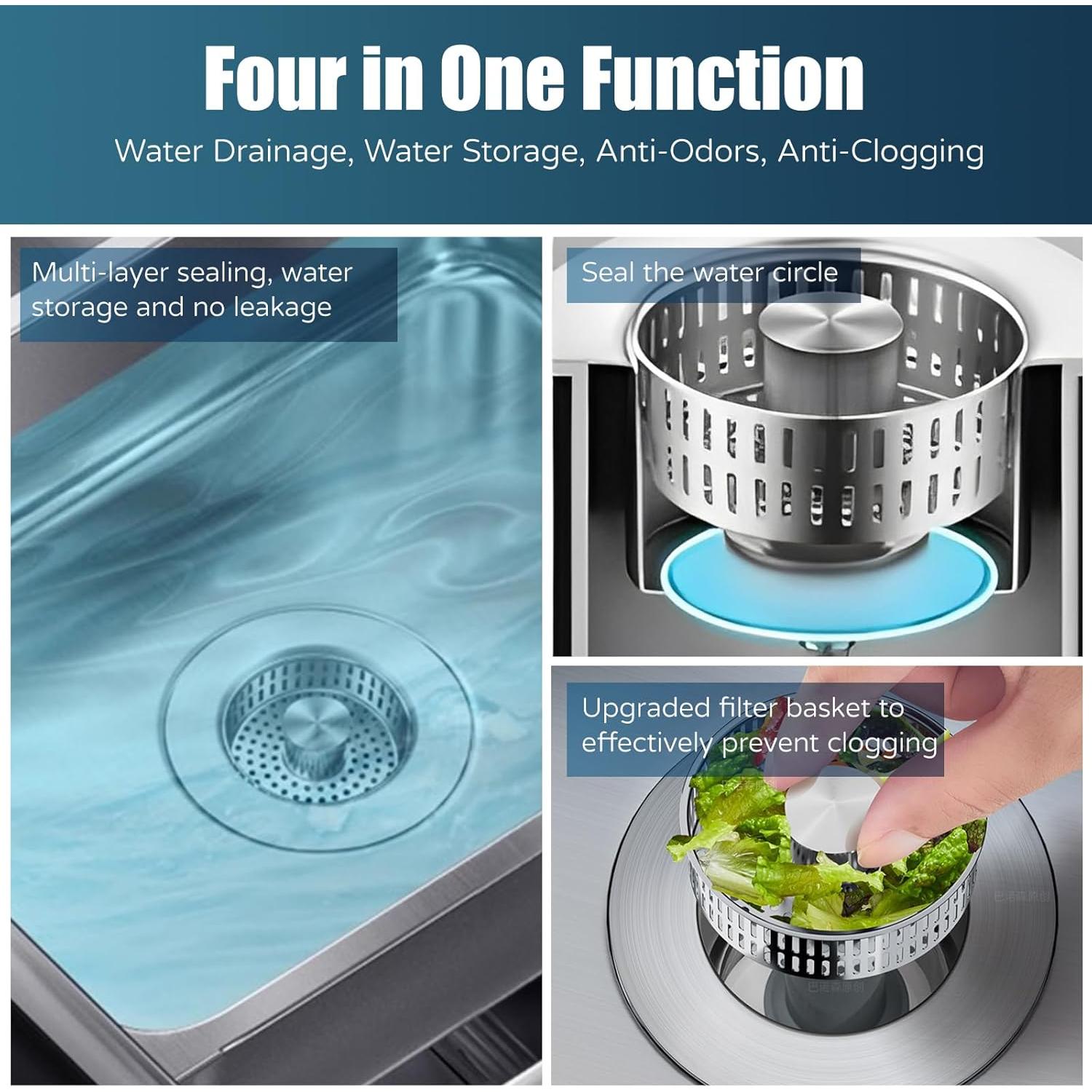 Colador de desagüe de fregadero WEEKUU 4 en 1 acero inoxidable