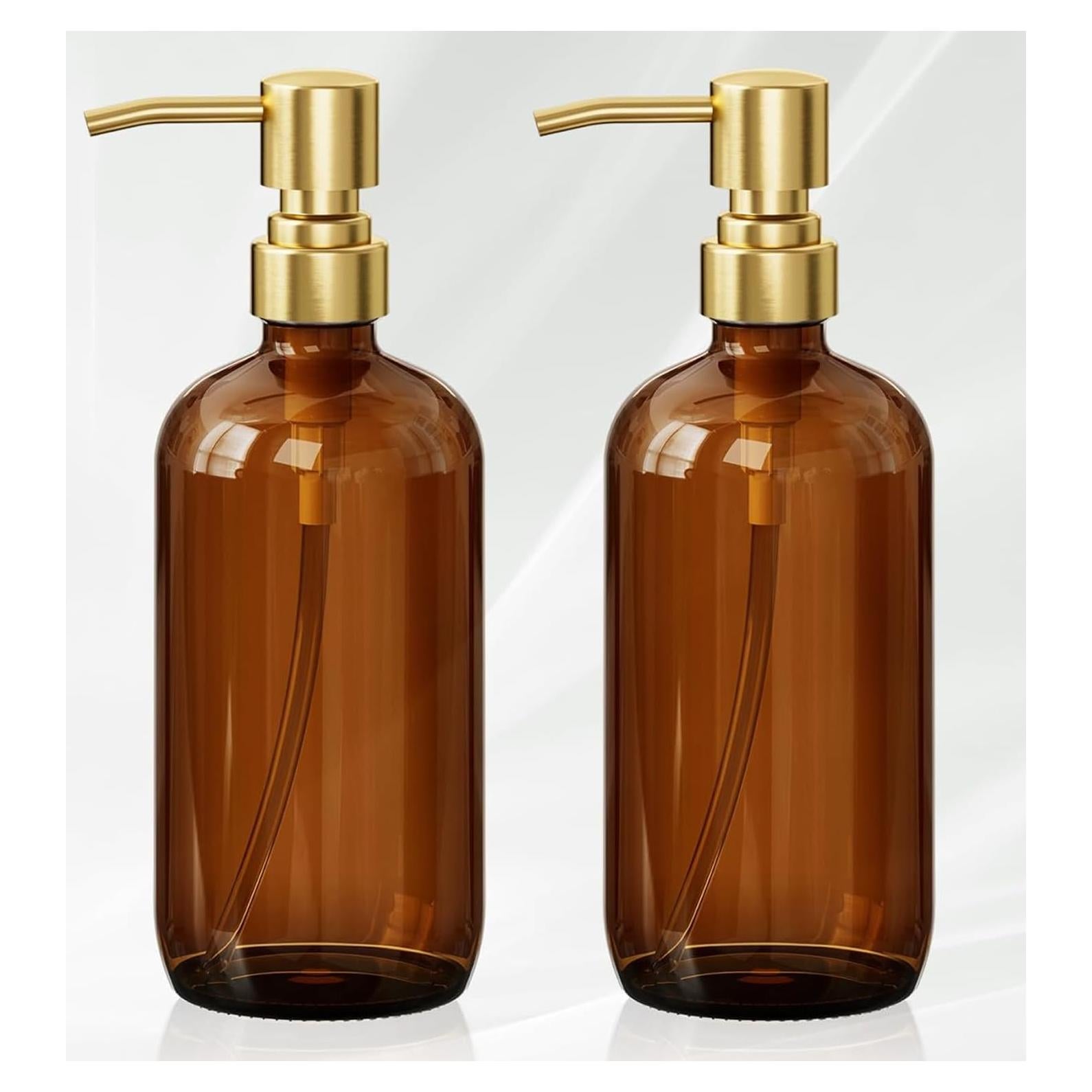 Dispensador de Jabón de Vidrio Ámbar AmazerBath 2 Piezas 0.5L