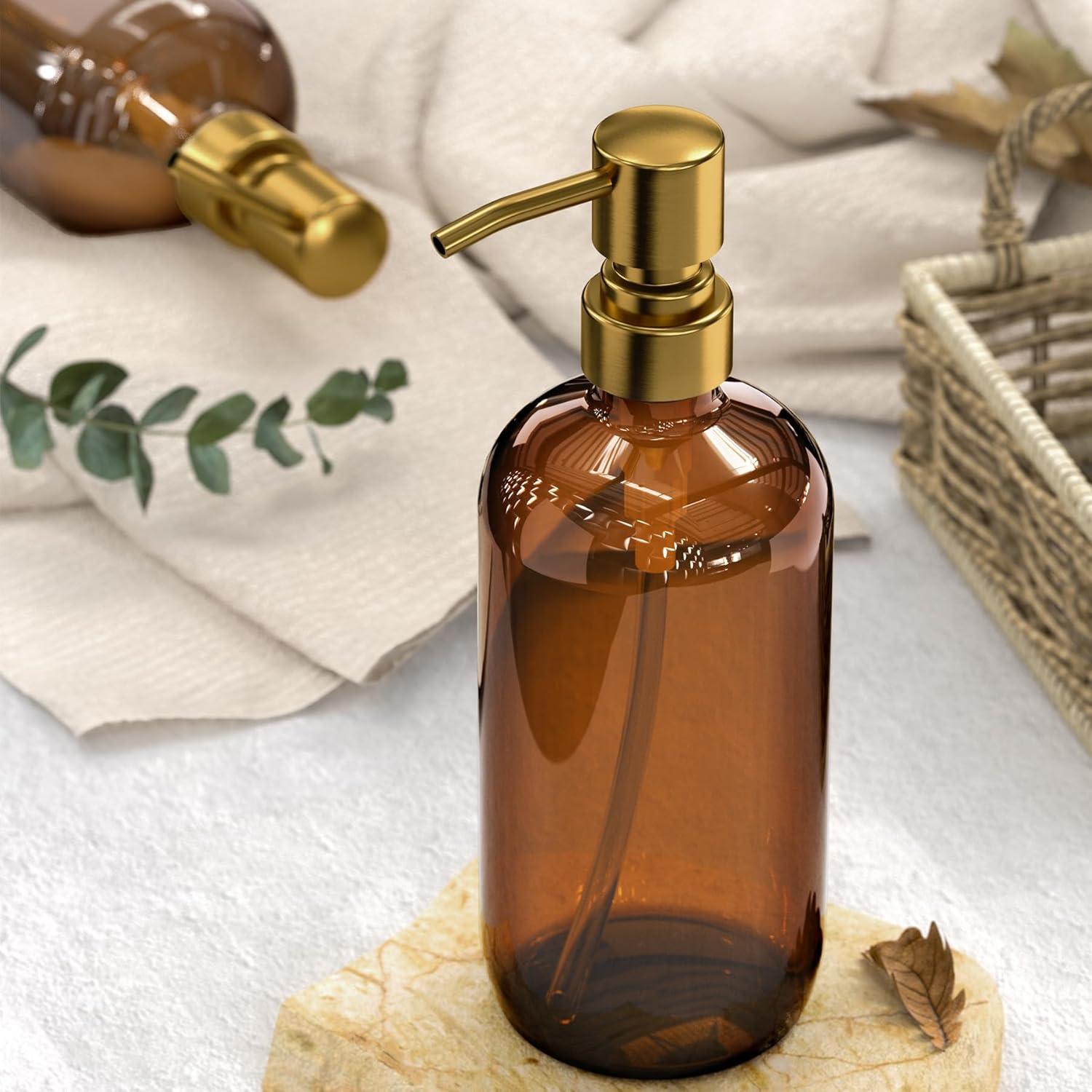 Dispensador de Jabón de Vidrio Ámbar AmazerBath 2 Piezas 0.5L