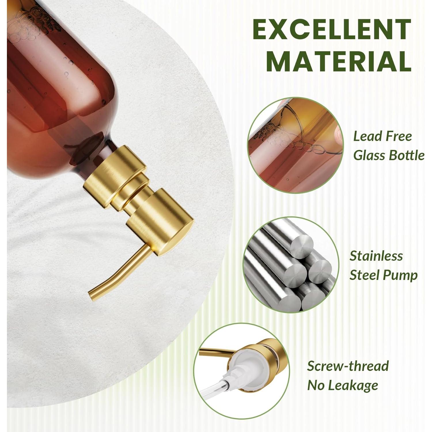 Dispensador de Jabón de Vidrio Ámbar AmazerBath 2 Piezas 0.5L