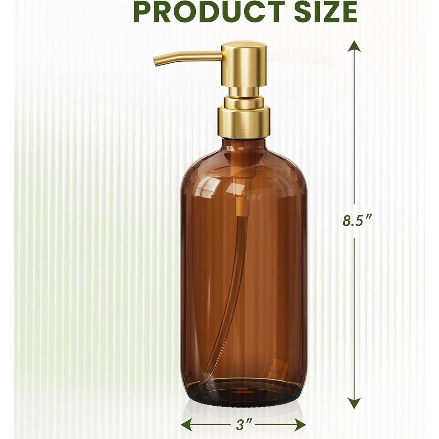 Dispensador de Jabón de Vidrio Ámbar AmazerBath 2 Piezas 0.5L