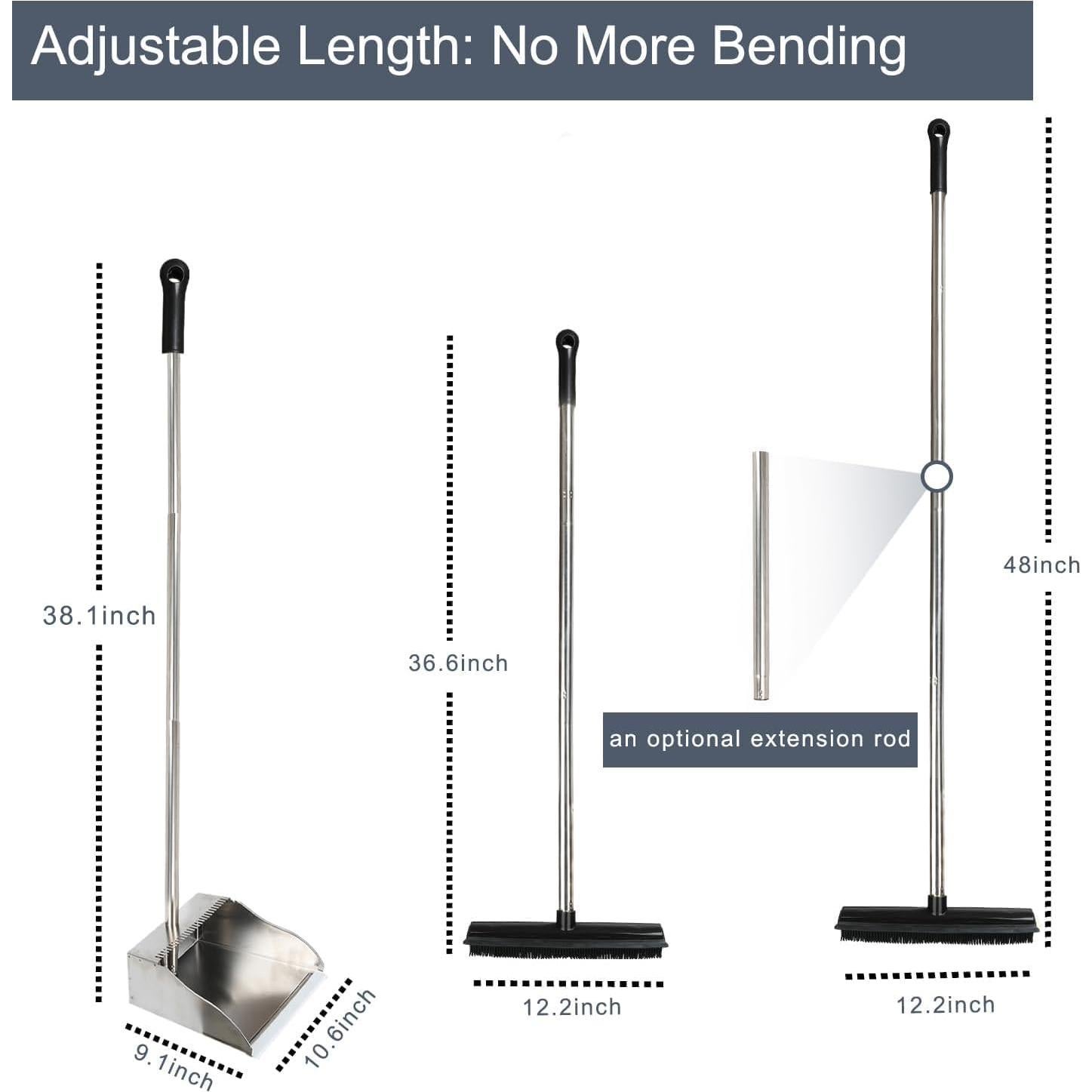 Juego de Escoba de Goma y Recogedor CHANHOO 1.4 kg Negro