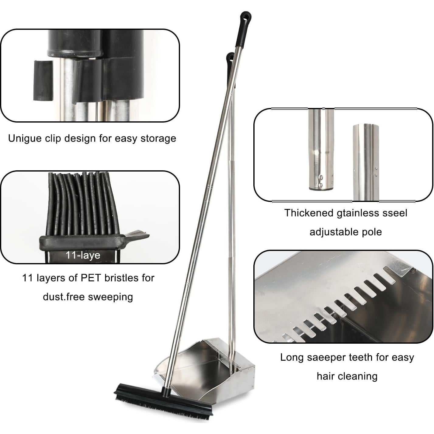 Juego de Escoba de Goma y Recogedor CHANHOO 1.4 kg Negro