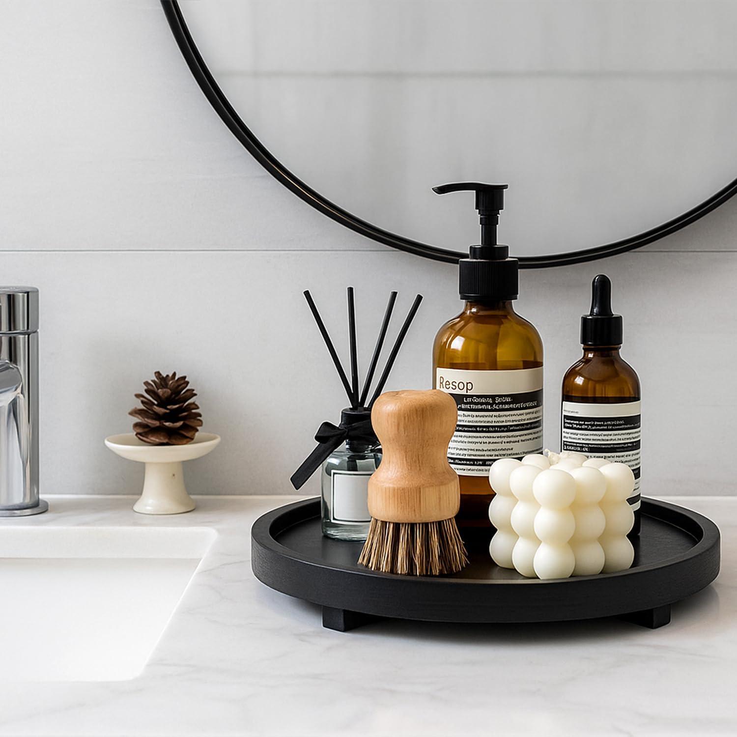 Bandeja Redonda de Madera Negra Renawe 25.4 cm Decorativa