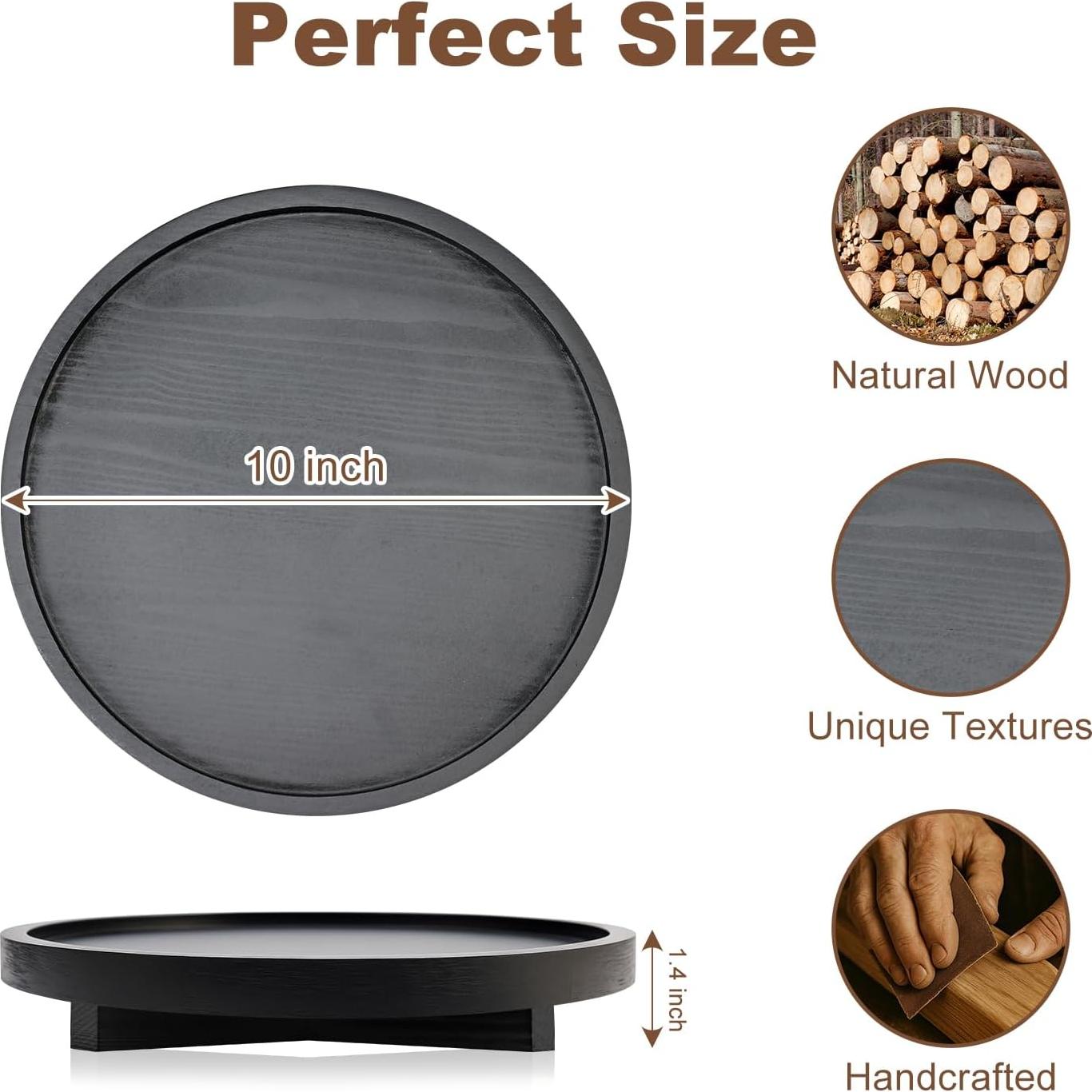 Bandeja Redonda de Madera Negra Renawe 25.4 cm Decorativa