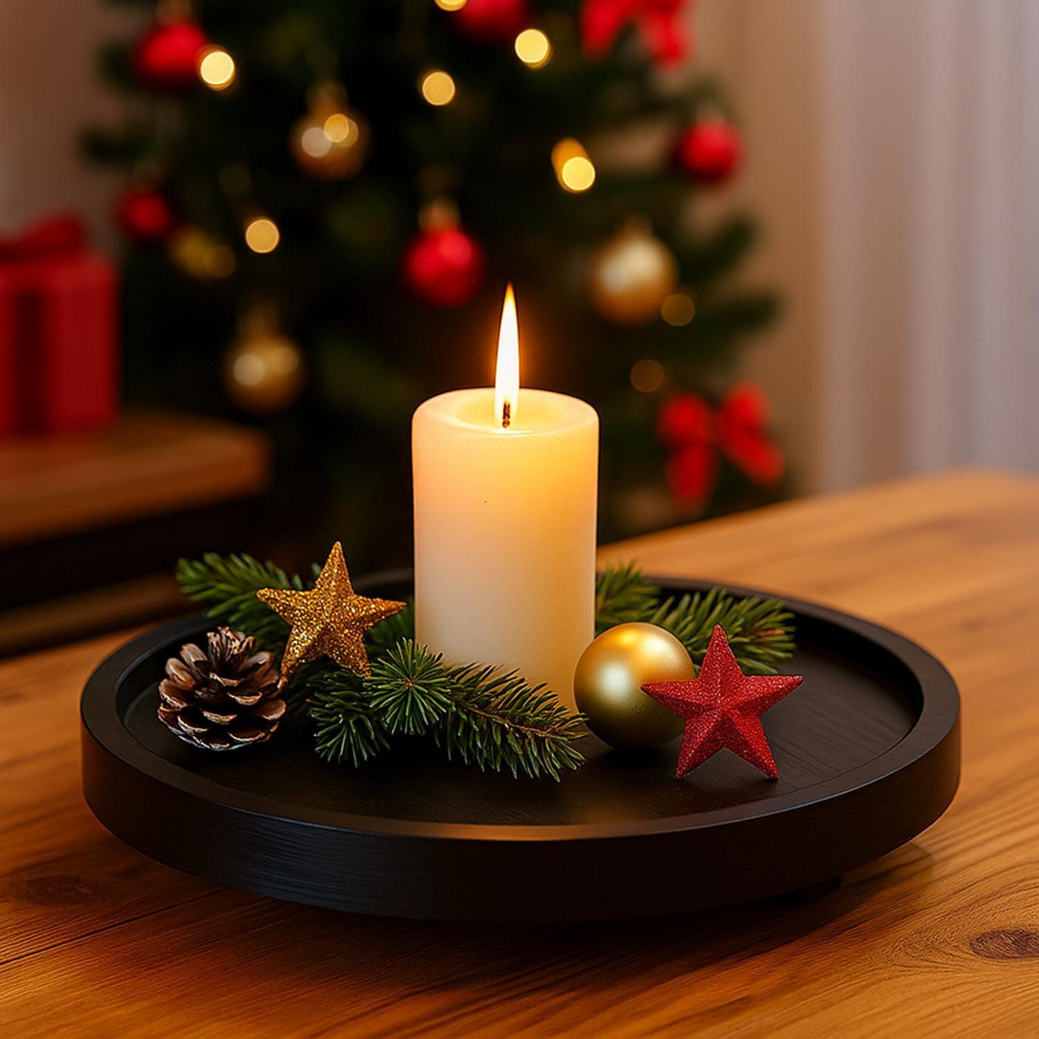 Bandeja Redonda de Madera Negra Renawe 25.4 cm Decorativa