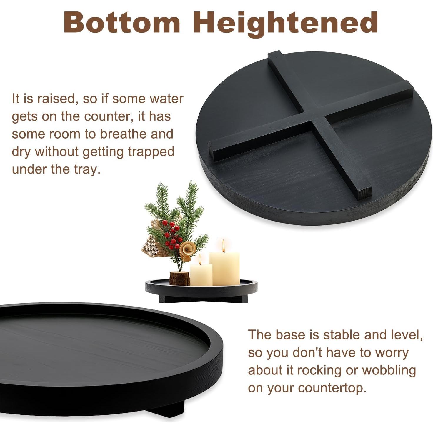 Bandeja Redonda de Madera Negra Renawe 25.4 cm Decorativa