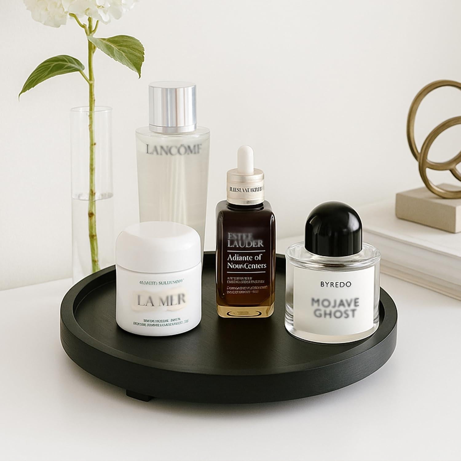 Bandeja Redonda de Madera Negra Renawe 25.4 cm Decorativa