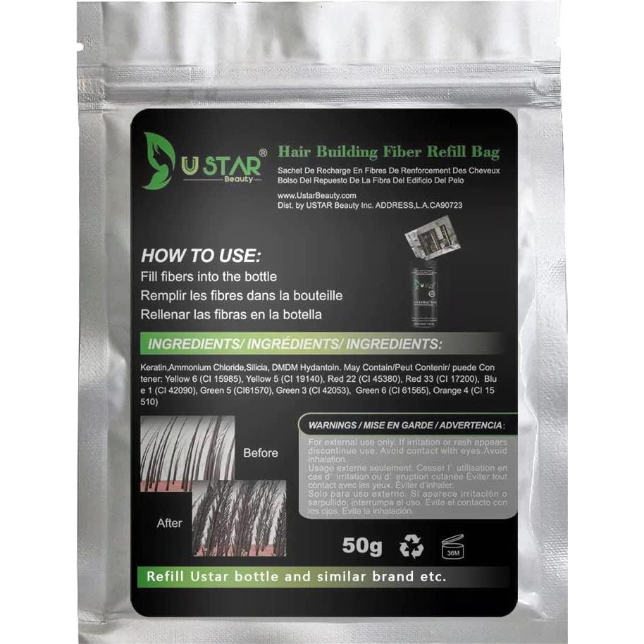 Bolsa de Recarga de Fibras para Cabello USTAR 50g Castaño Claro