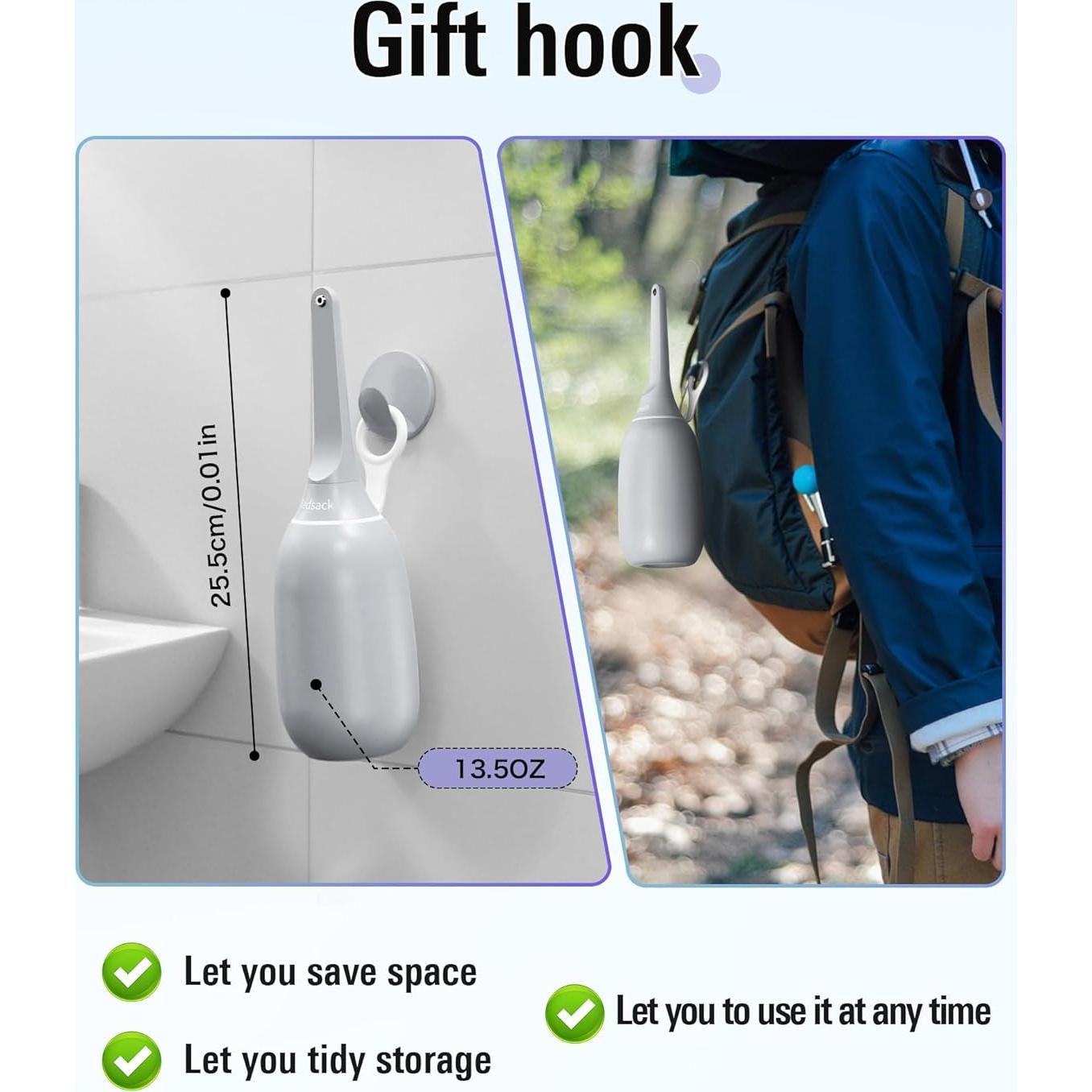 Rociador de Bidet Portátil Redsack 400ml Alta Presión Gris