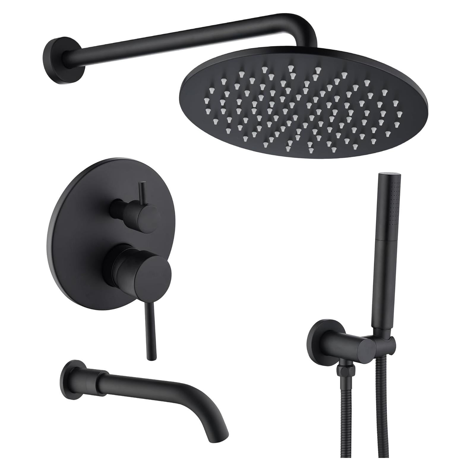Sistema de Ducha de Lluvia Tomfaucet 10" Negro Mate 3 Funciones