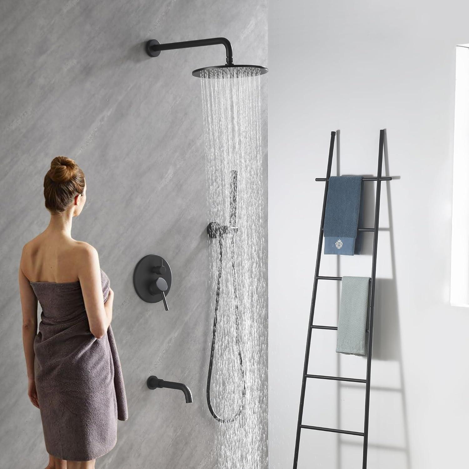 Sistema de Ducha de Lluvia Tomfaucet 10" Negro Mate 3 Funciones