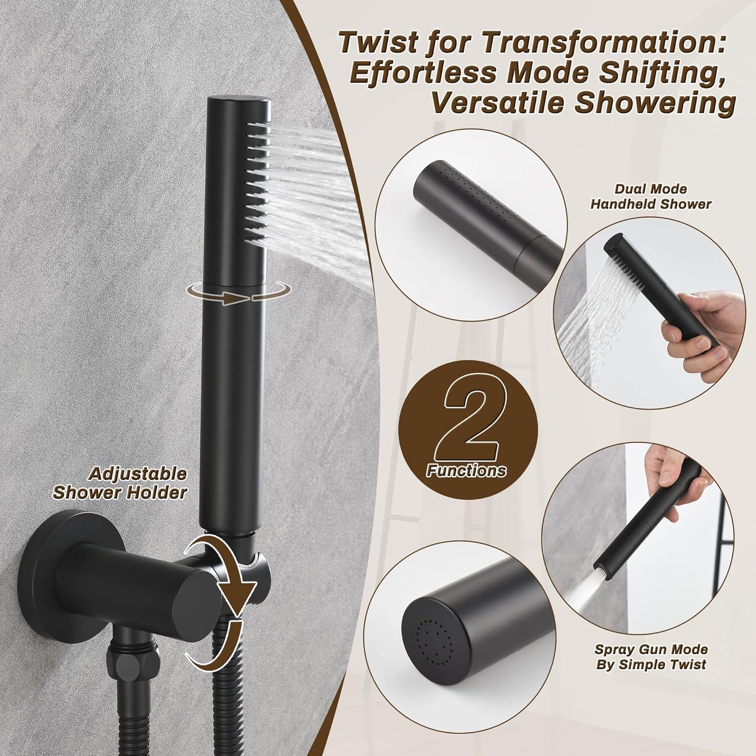 Sistema de Ducha de Lluvia Tomfaucet 10" Negro Mate 3 Funciones