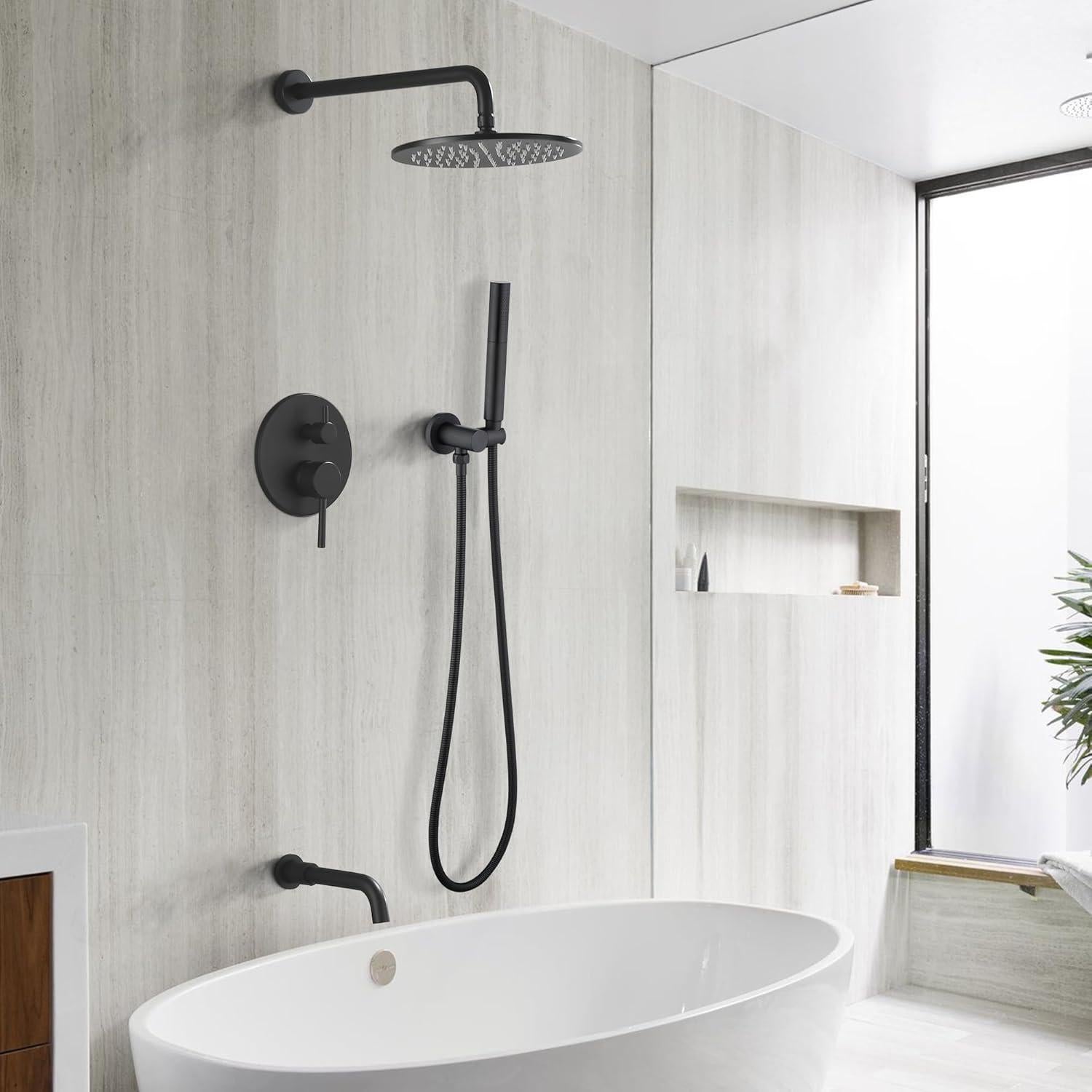 Sistema de Ducha de Lluvia Tomfaucet 10" Negro Mate 3 Funciones