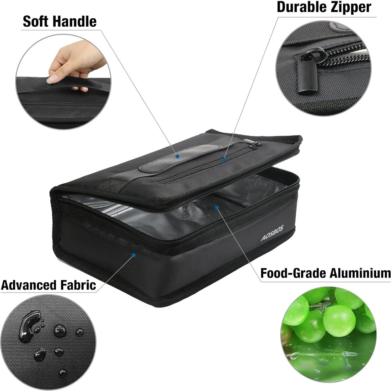 Bolsa de Almuerzo Aislada Aosbos Negra 25.9x15x8.9 cm