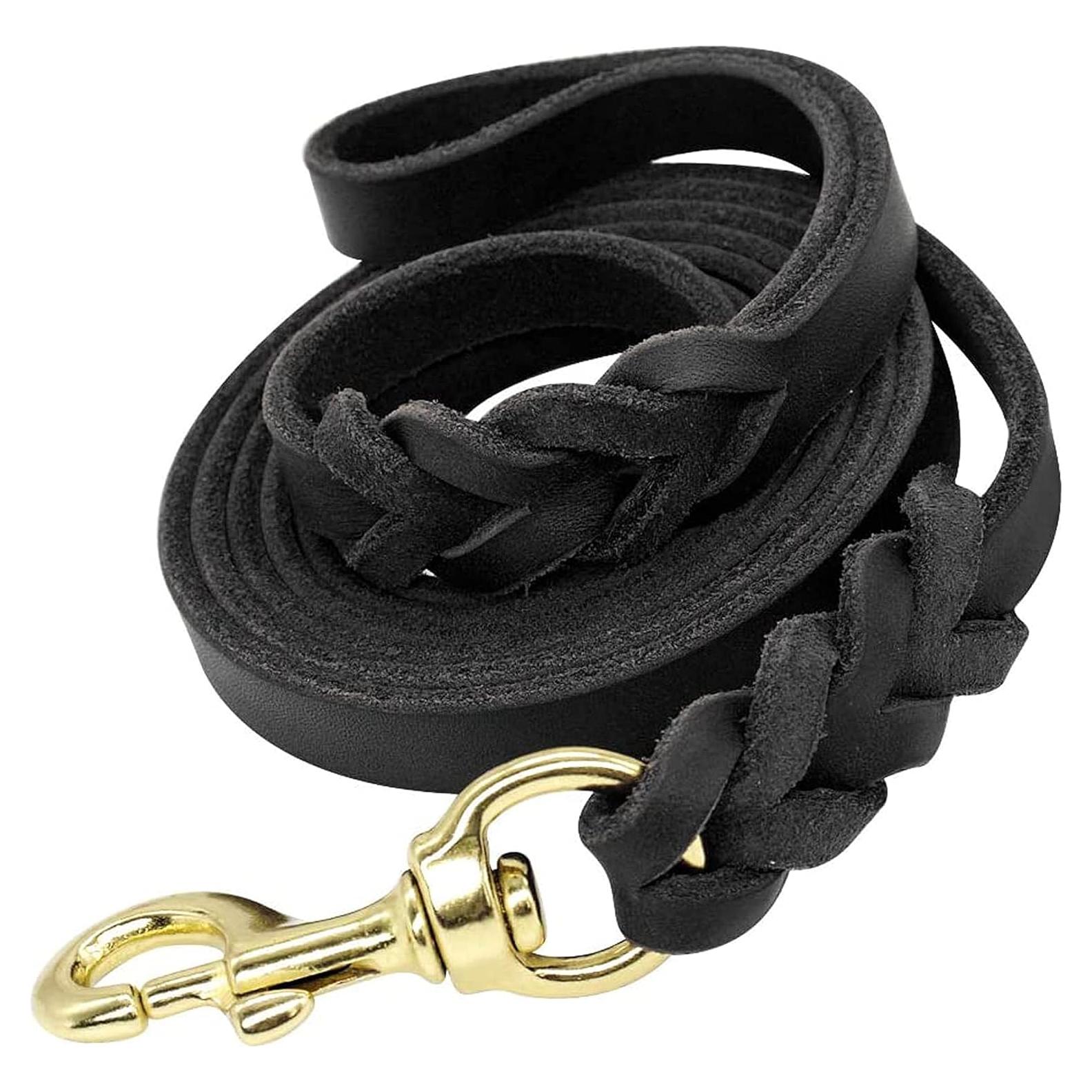 Correa de perro de cuero trenzada Beirui 1.1 m negra