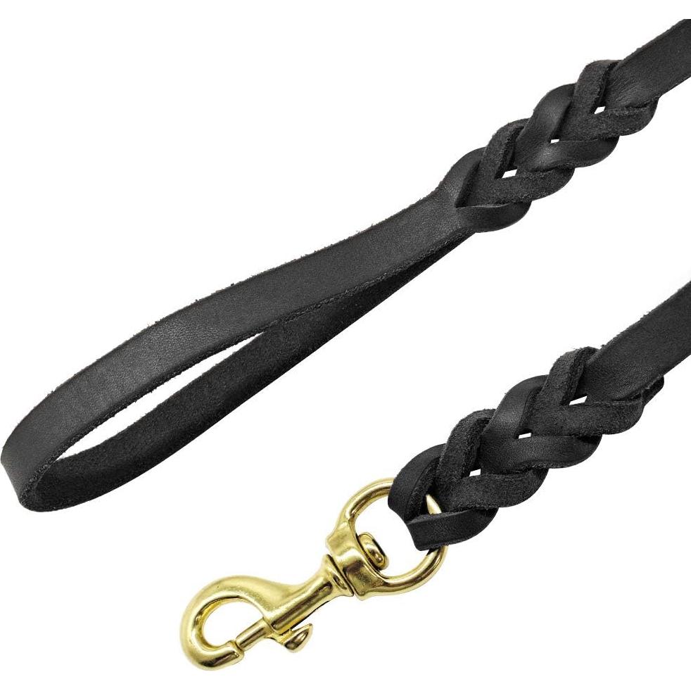 Correa de perro de cuero trenzada Beirui 1.1 m negra