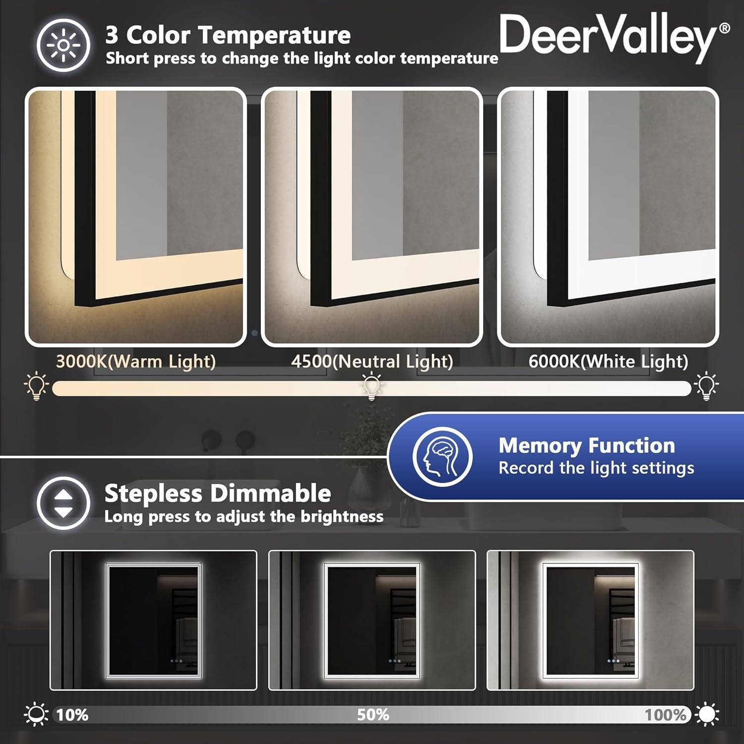 Espejo de Baño LED Deer Valley 76 x 91 cm Retroiluminado