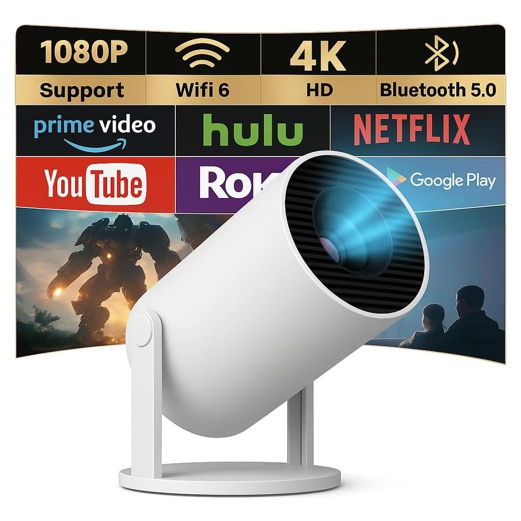 Mini Proyector NOBKLEN WiFi 6 Bluetooth 5.4 4K 1080P 200"