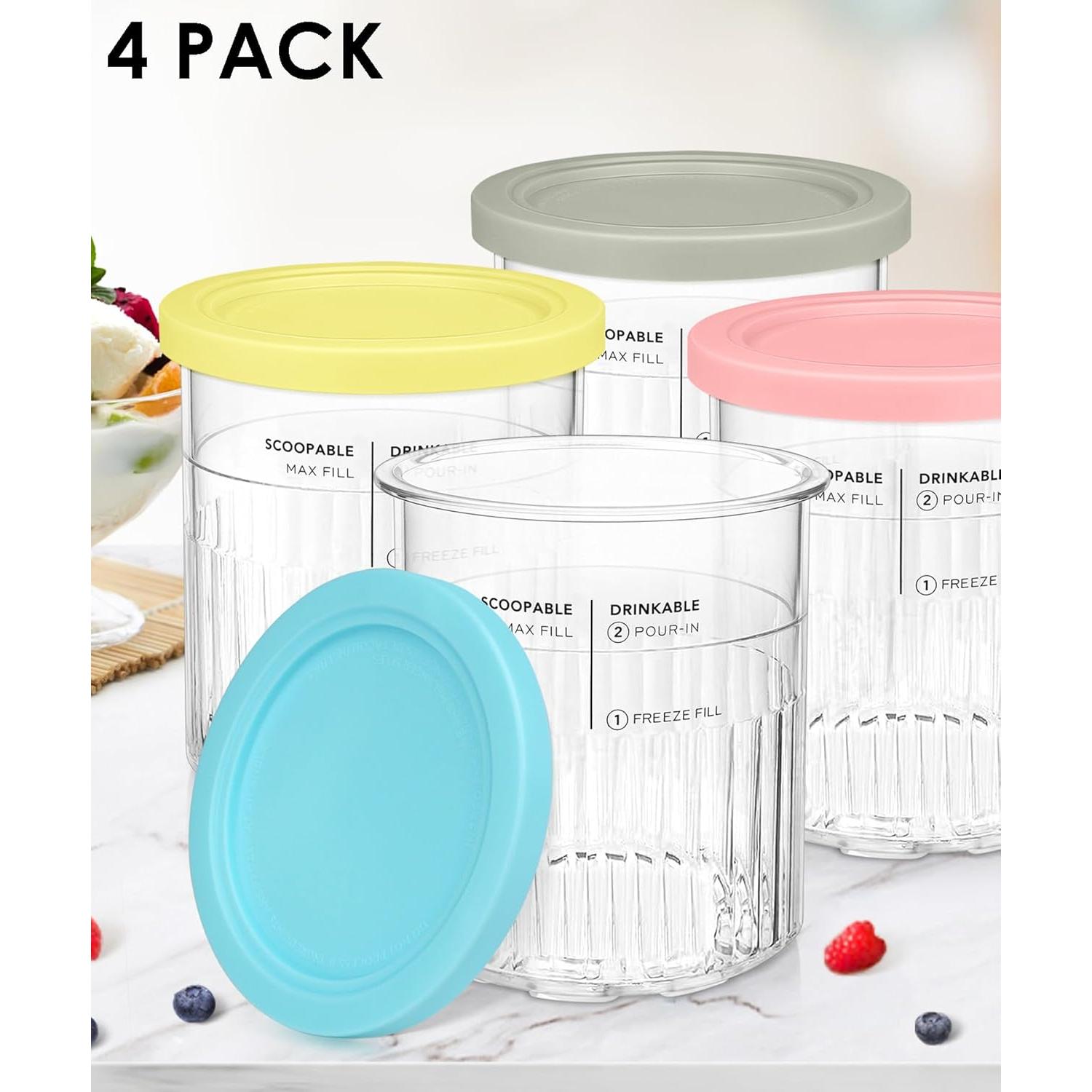 Recipientes y Tapas FIRJOY 24 oz para Ninja Creami Deluxe - Paquete de 4